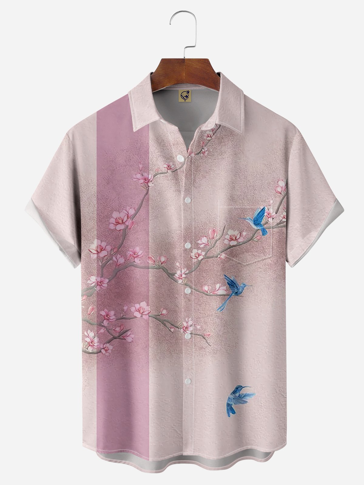 Japanese Plum Chest Pocket Short Sleeve Bowling Shirt