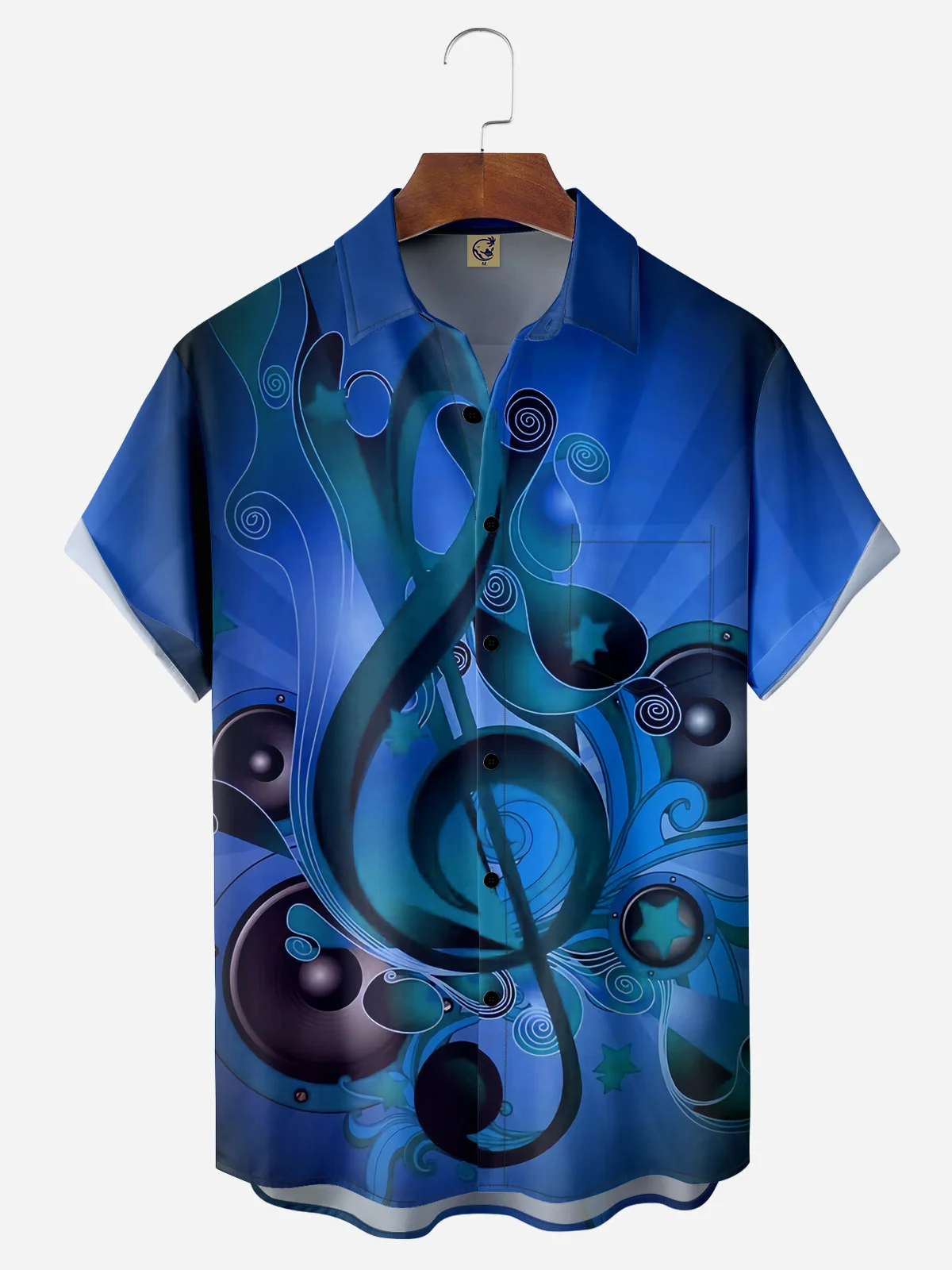 Music Note Chest Pocket Short Sleeve Casual Shirt
