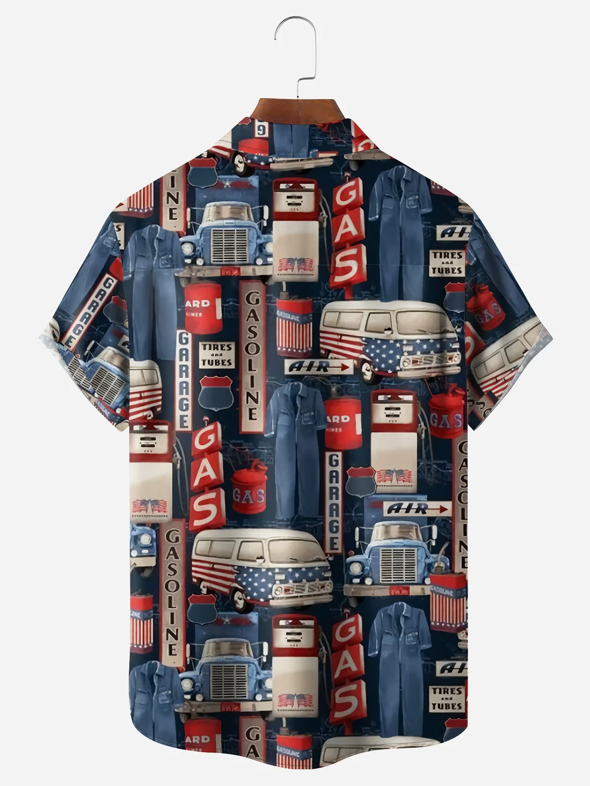 Vintage Garage Chest Pockets Short Sleeves Casual Shirts