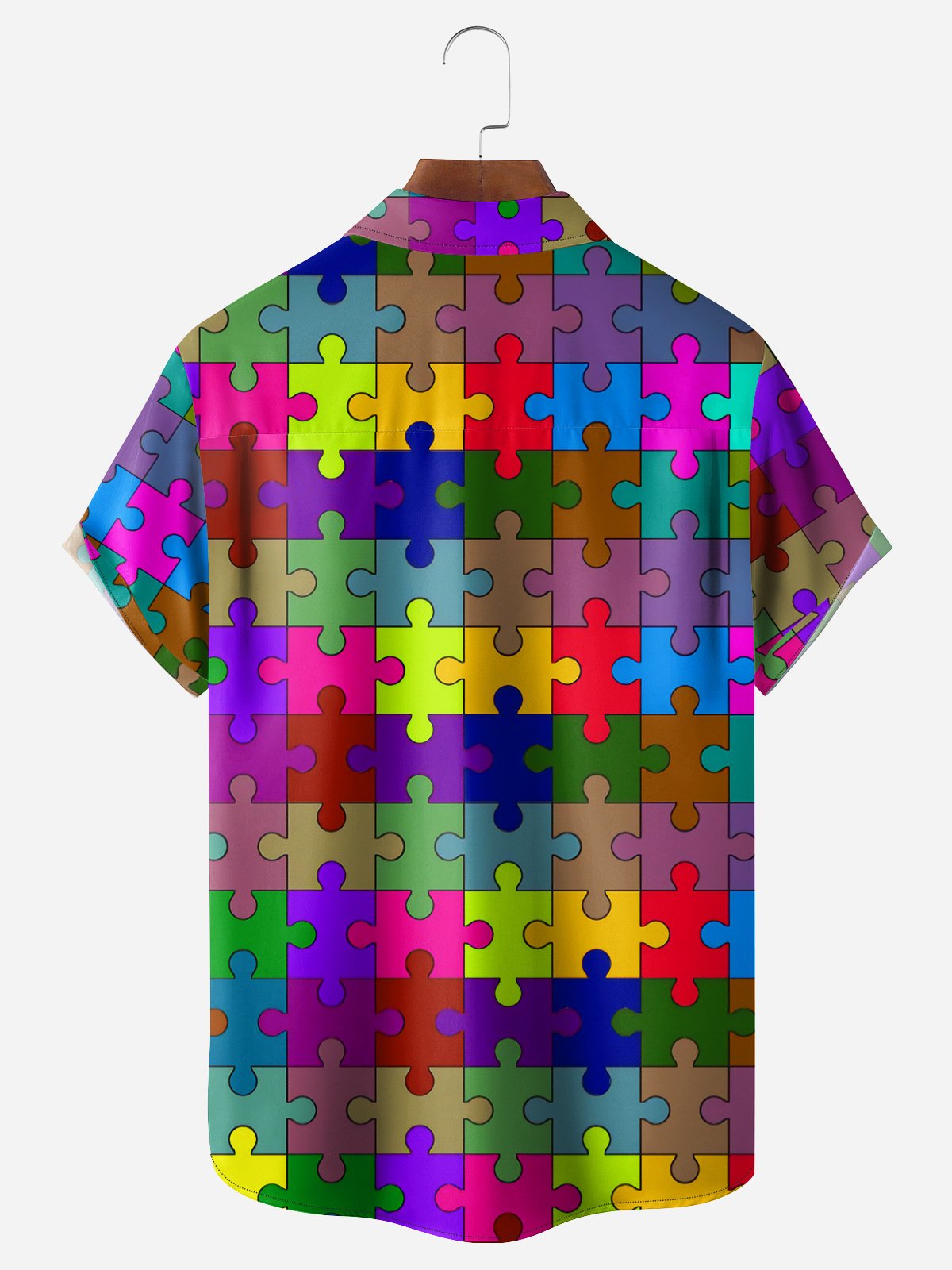 Gradient Color Puzzle Chest Pocket Short Sleeve Casual Shirt