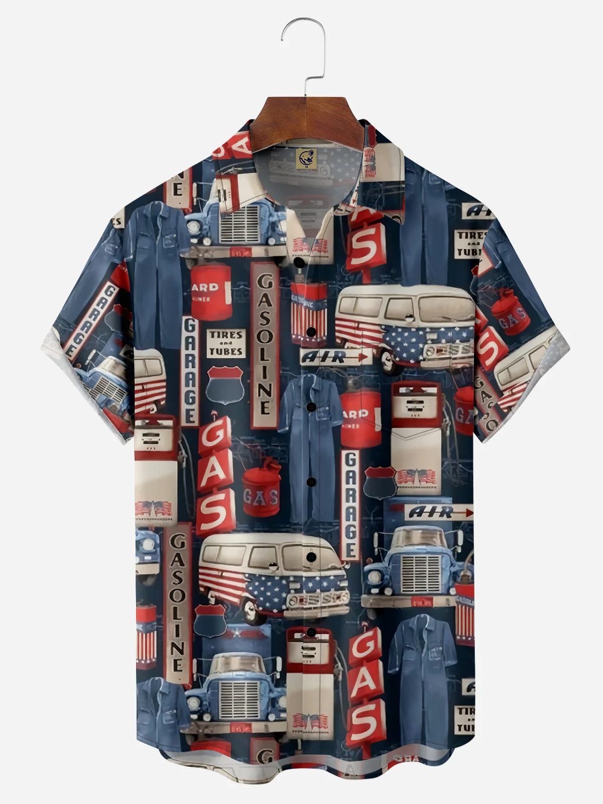 Vintage Garage Chest Pockets Short Sleeves Casual Shirts