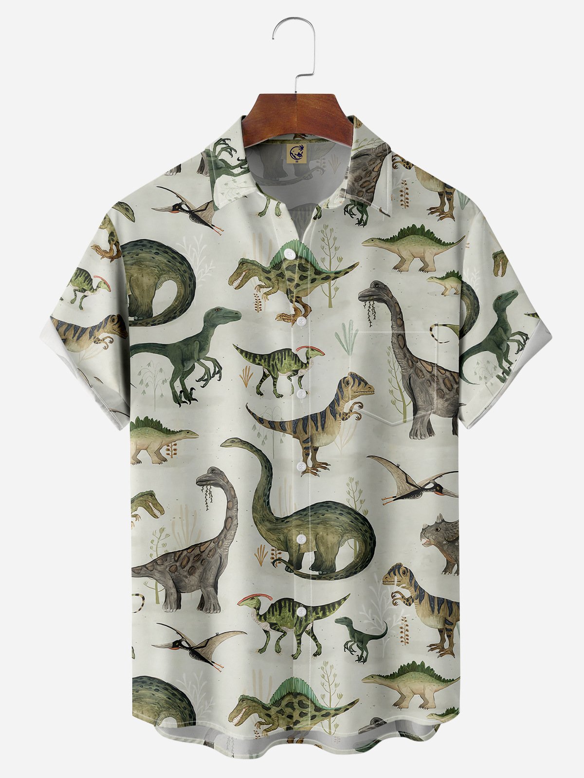 Dinosaur Chest Pocket Short Sleeve Casual Shirt