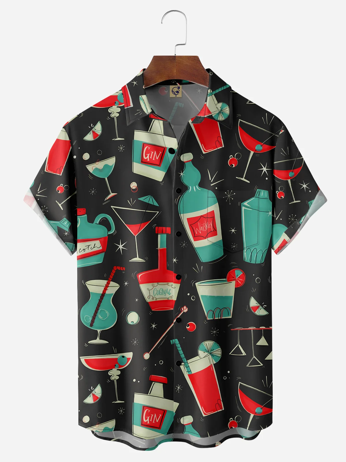 Cocktail Chest Pocket Short Sleeve Hawaiian Shirts