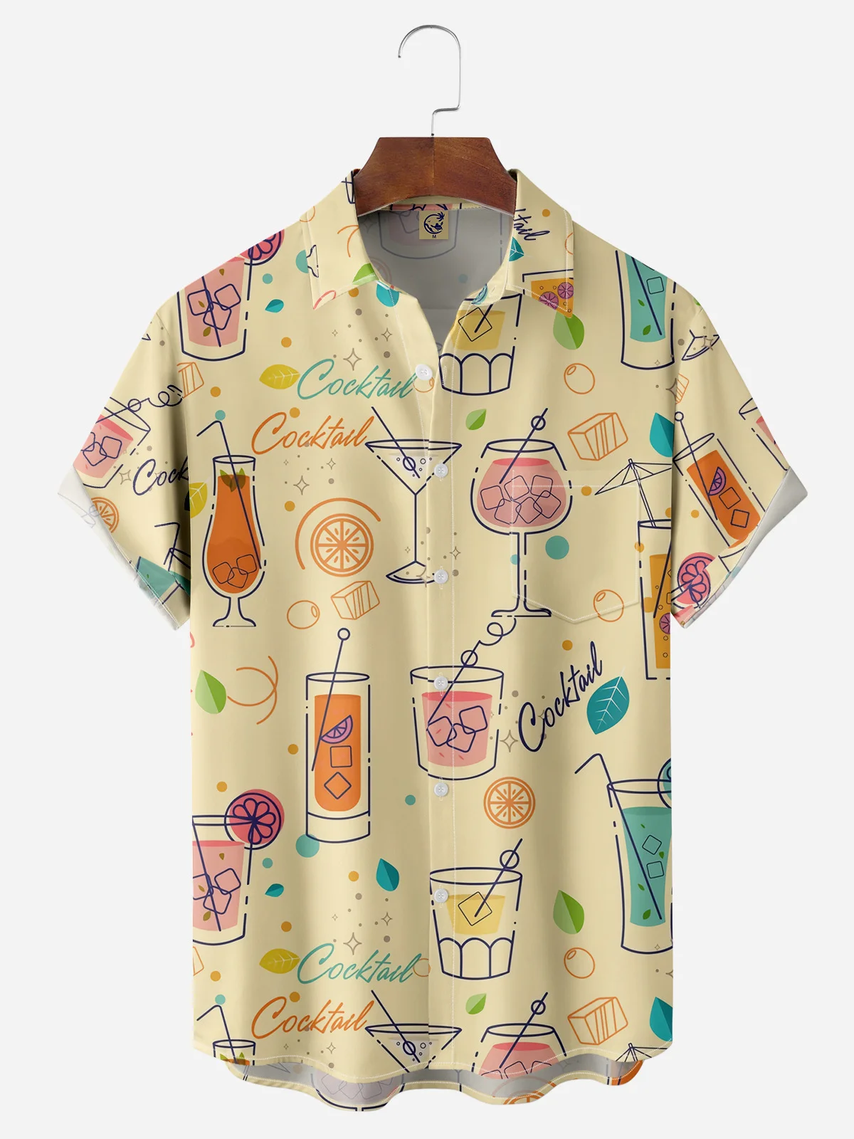 Cocktail Chest Pocket Short Sleeves Hawaiian Shirts