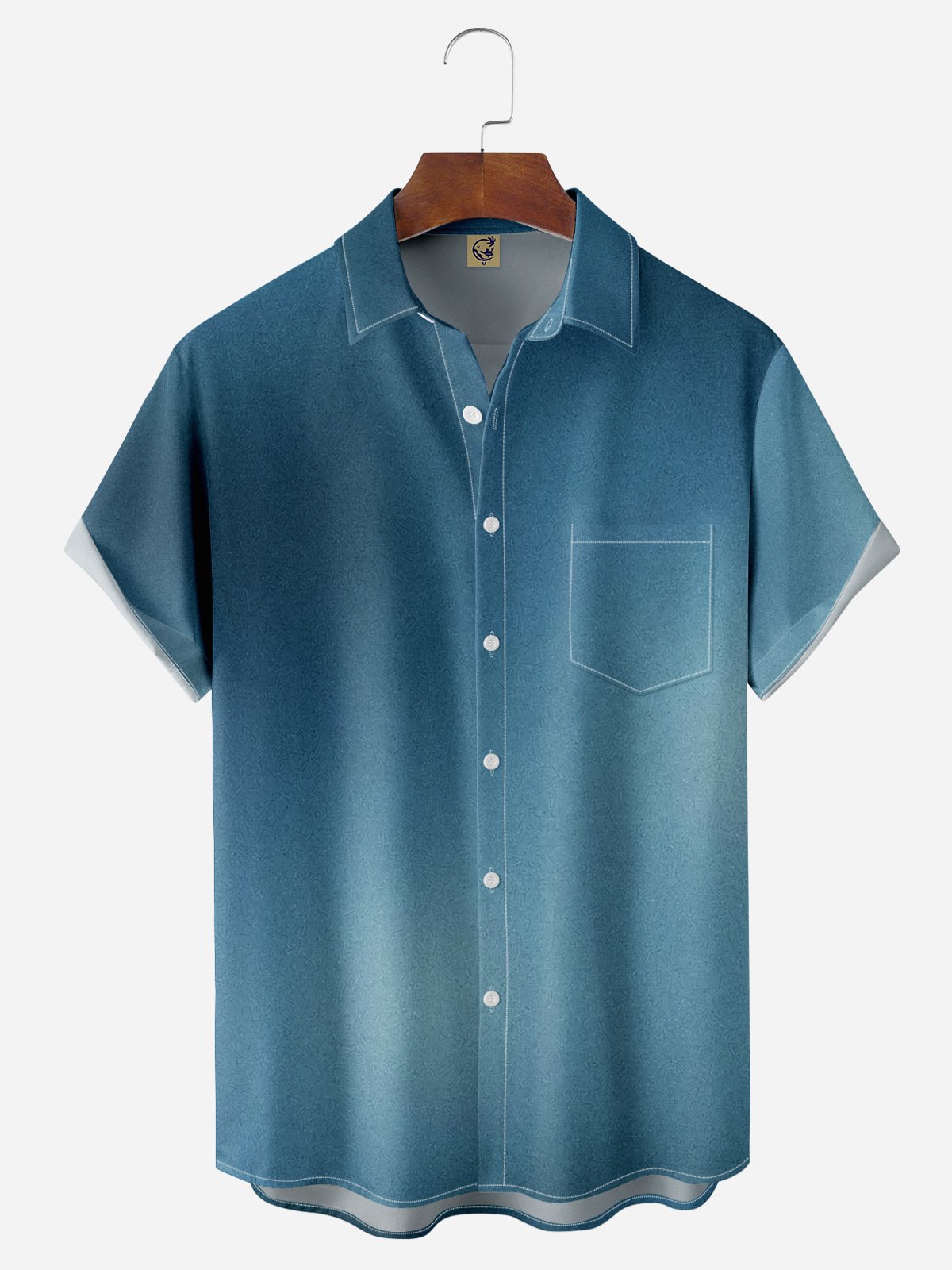 Gradient Color Chest Pocket Short Sleeve Casual Shirt