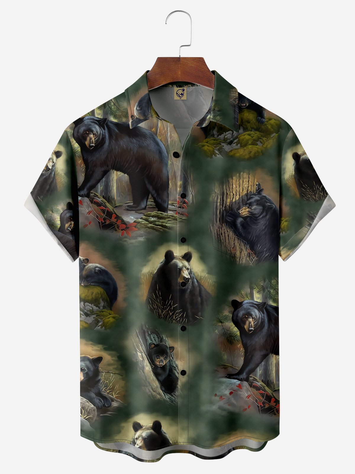 Brown Bear Chest Pocket Short Sleeve Casual Shirt