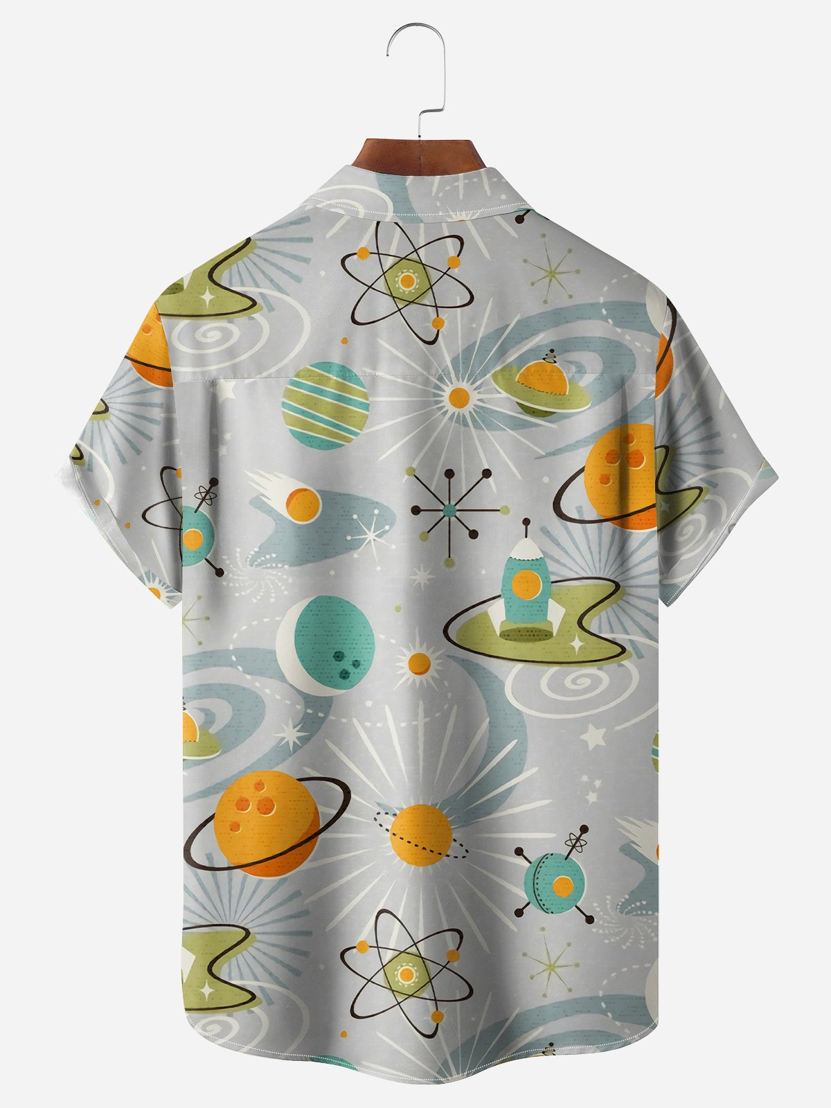 Mid Centruy Rocket Chest Pocket Short Sleeve Casual Shirt
