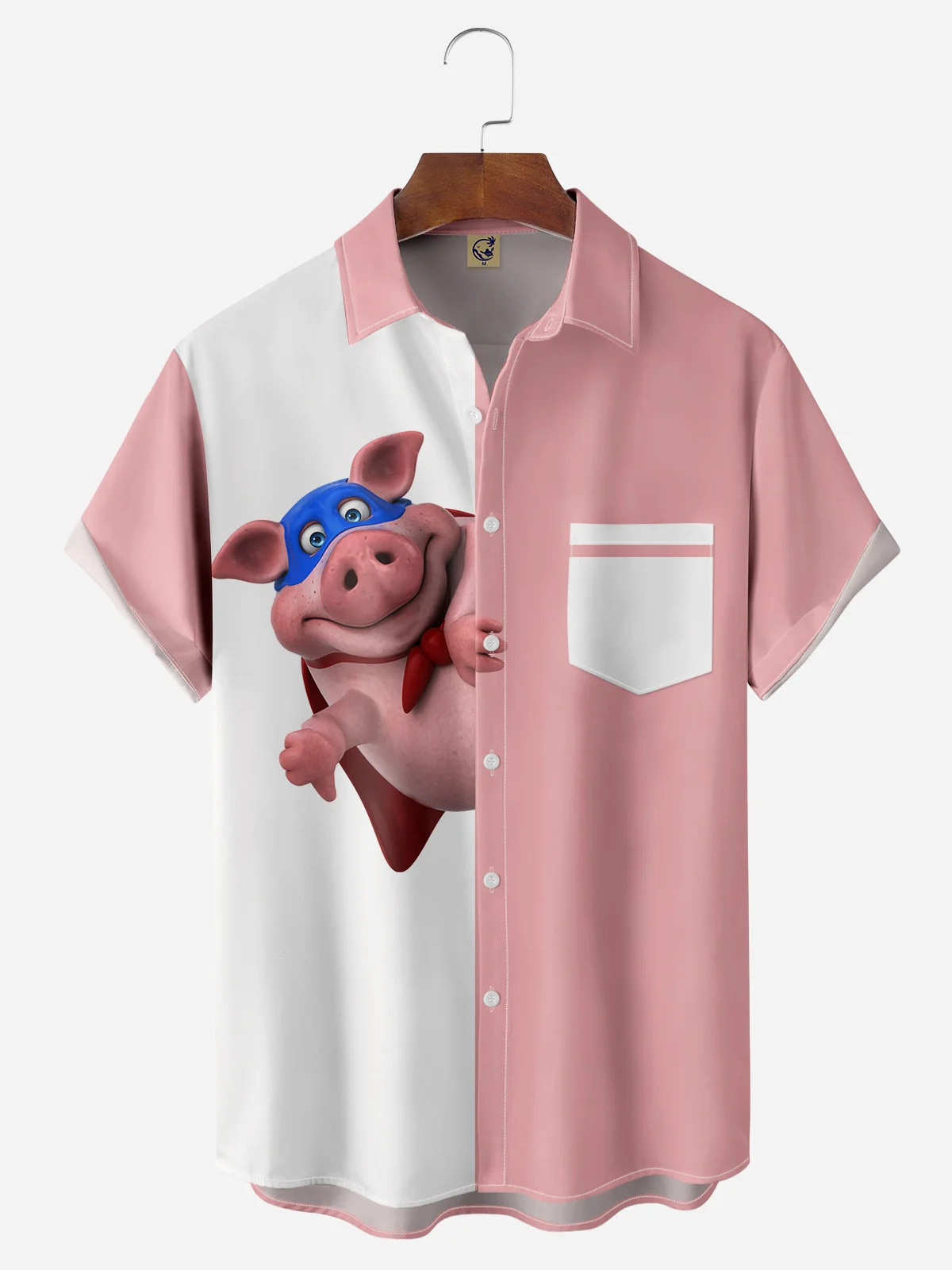 Super Pig Chest Pocket Short Sleeve Casual Shirt