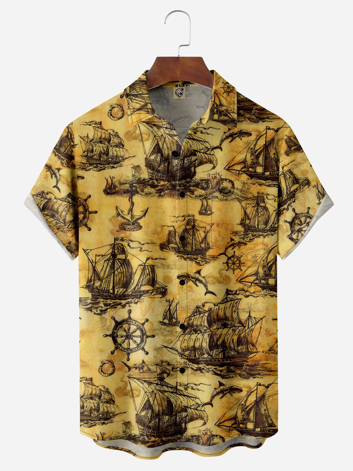 Nautical Sailing Chest Pocket Short Sleeve Hawaiian Shirts