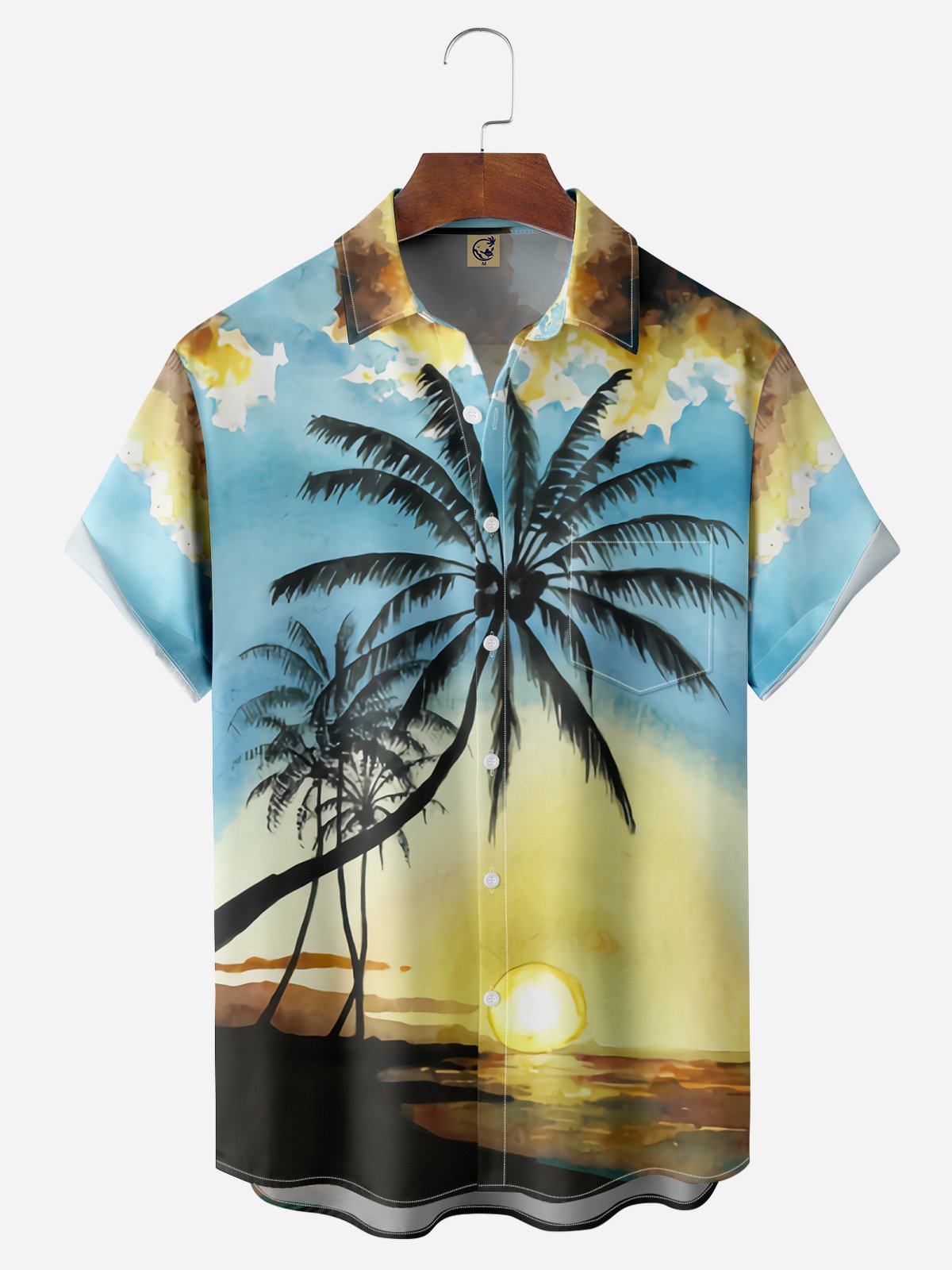 Coconut Tree Chest Pocket Short Sleeve Hawaiian Shirt