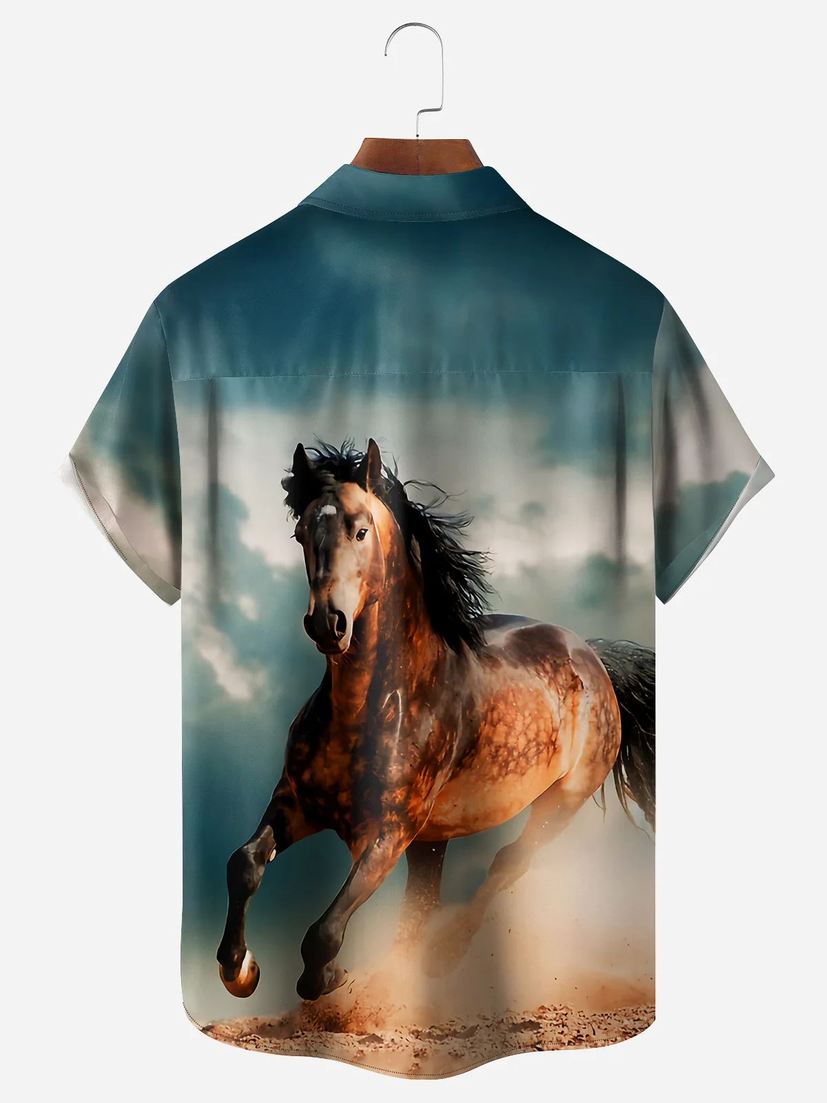 Western Horse Chest Pocket Short Sleeve Casual Shirt