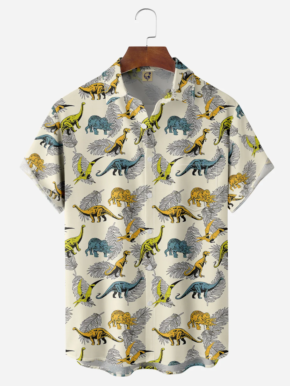 Dinosaur Chest Pocket Short Sleeve Hawaiian Shirt