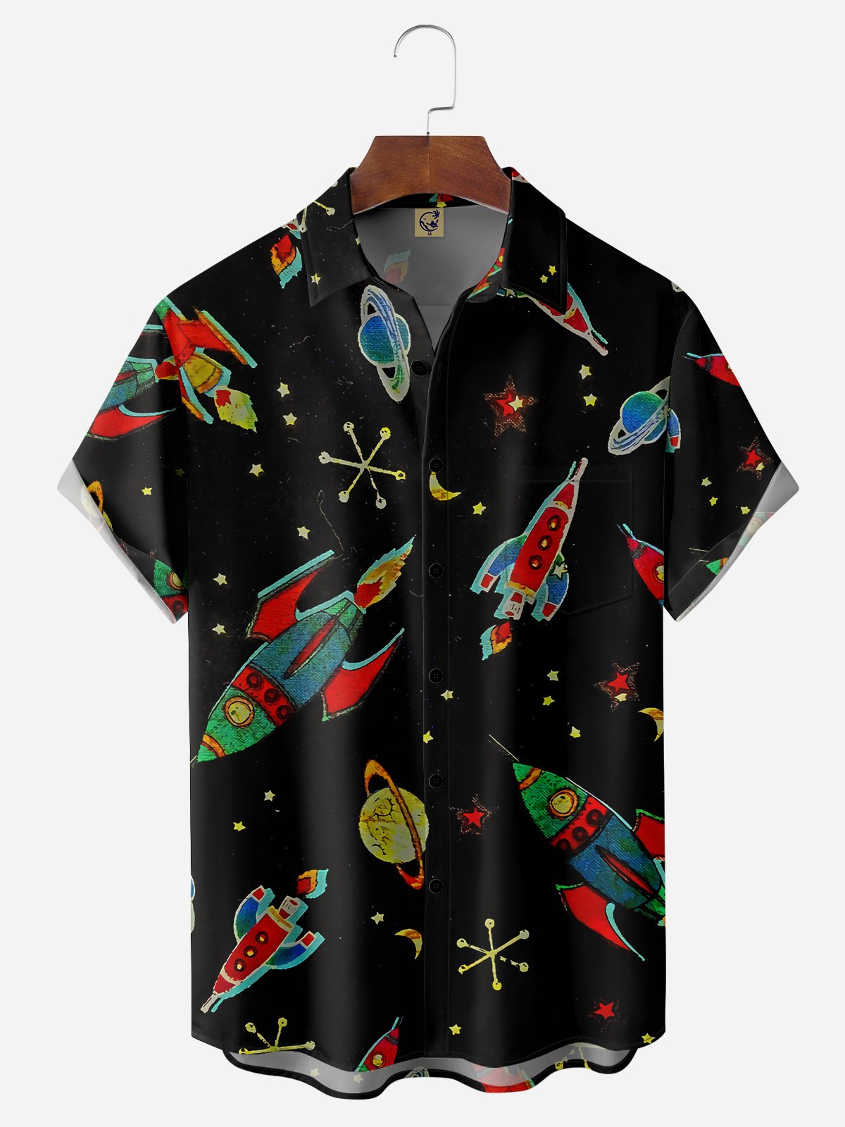 Art Rocket Chest Pocket Short Sleeve Casual Shirt