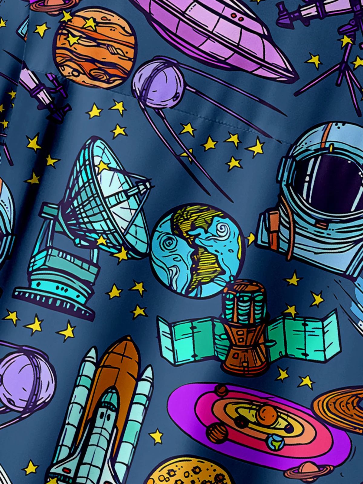 Spaceship Chest Pocket Short Sleeve Casual Shirt