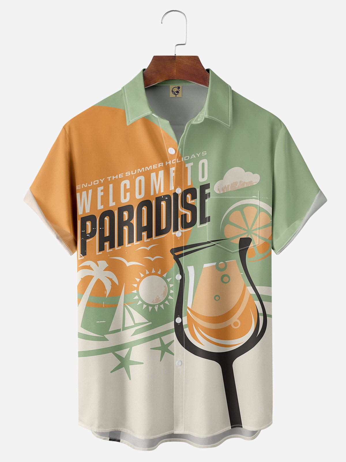 Cocktail Chest Pocket Short Sleeve Hawaiian Shirt