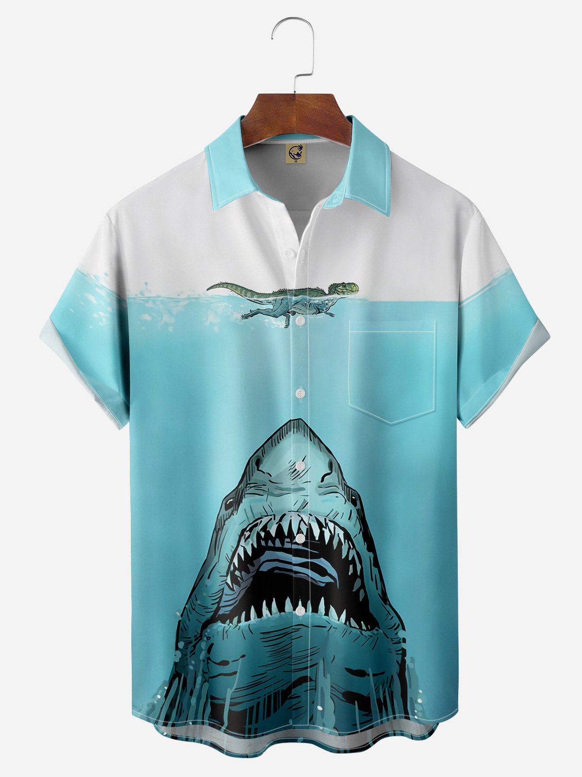 Shark Chest Pocket Short Sleeve Hawaiian Shirt