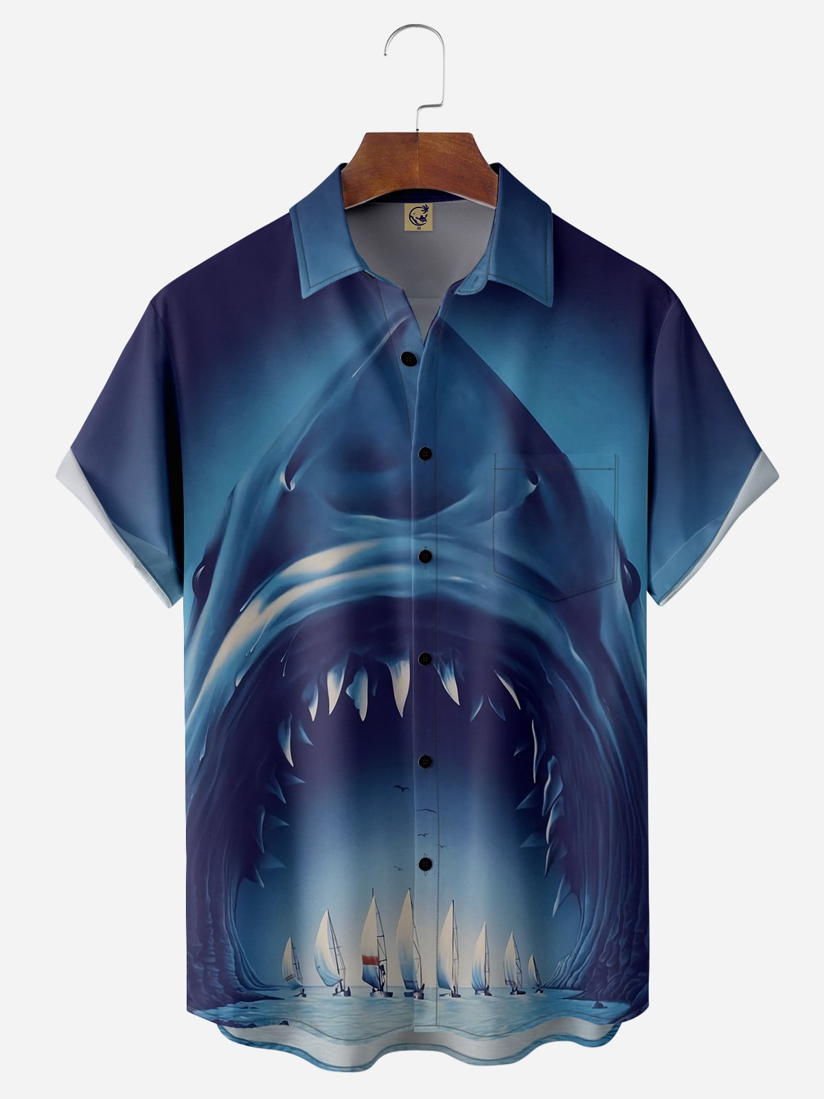 Shark Chest Pocket Short Sleeve Hawaiian Shirt