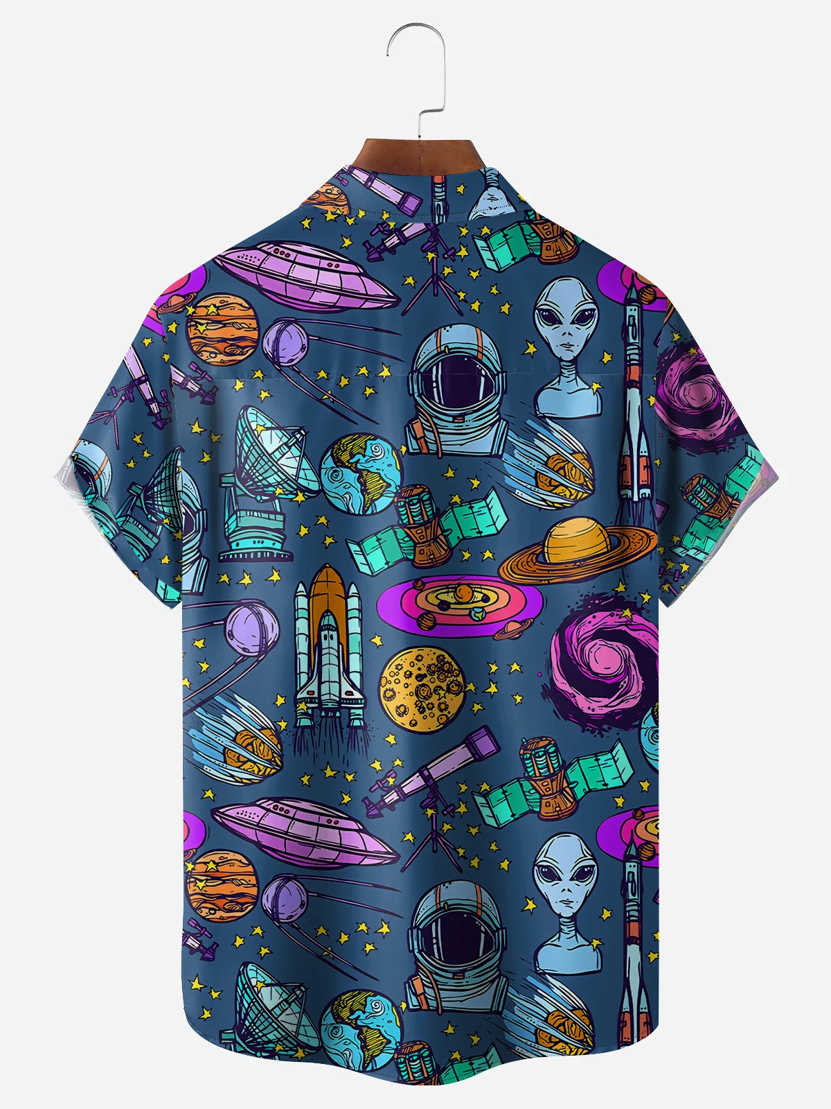 Spaceship Chest Pocket Short Sleeve Casual Shirt