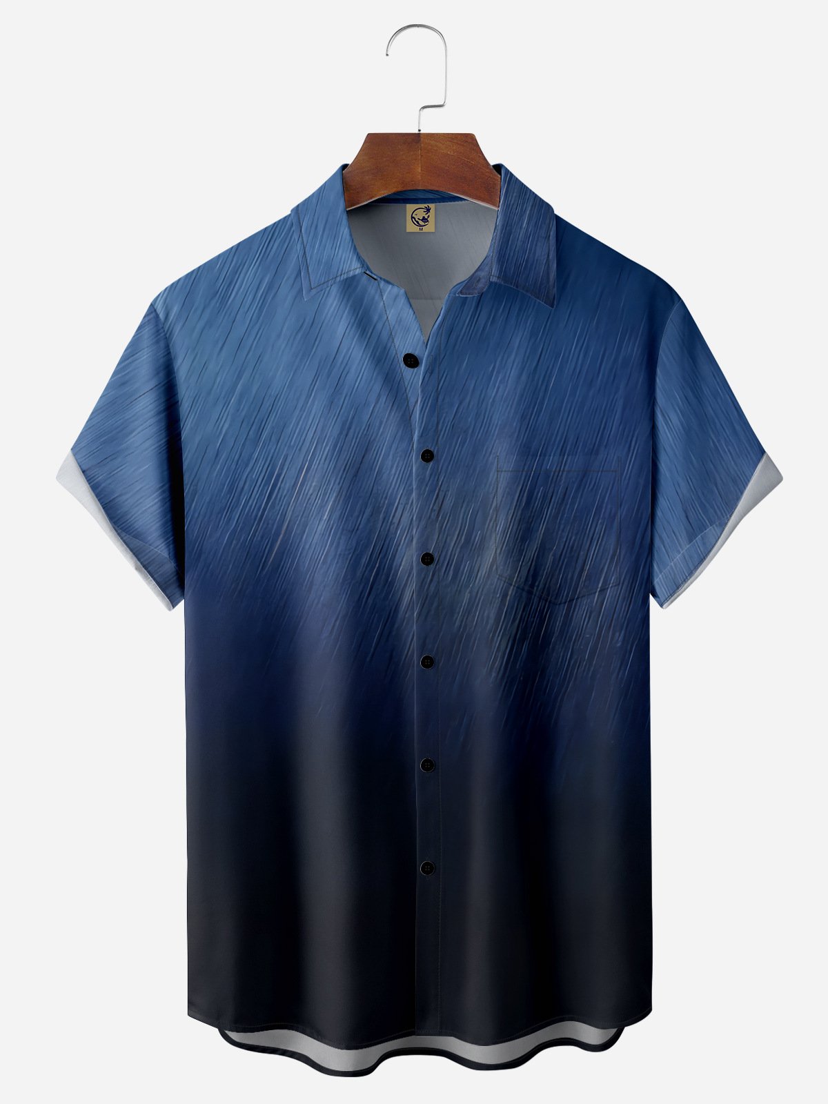 Metallic Feel Gradient Pattern Chest Pocket Short Sleeve Shirt