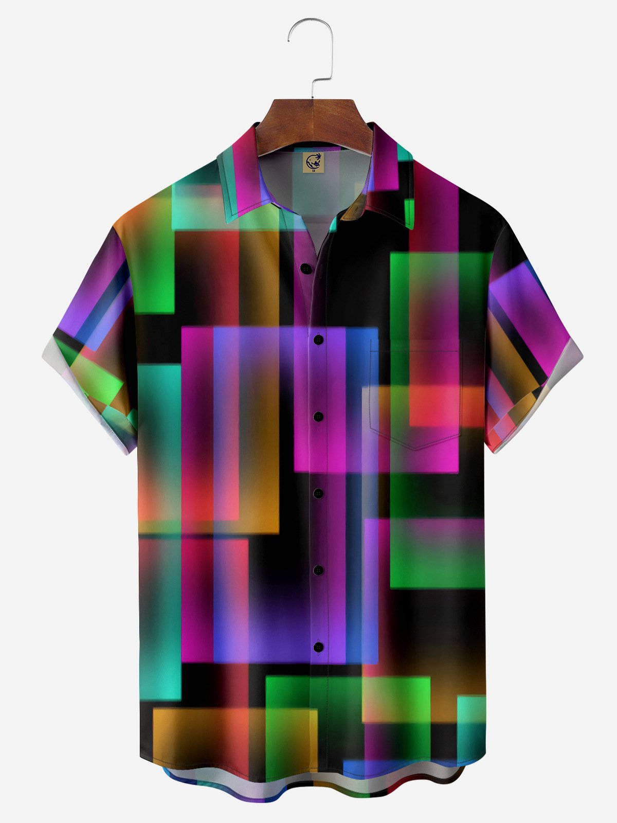 Geometric Lines Chest Pocket Short Sleeves Casual Shirts