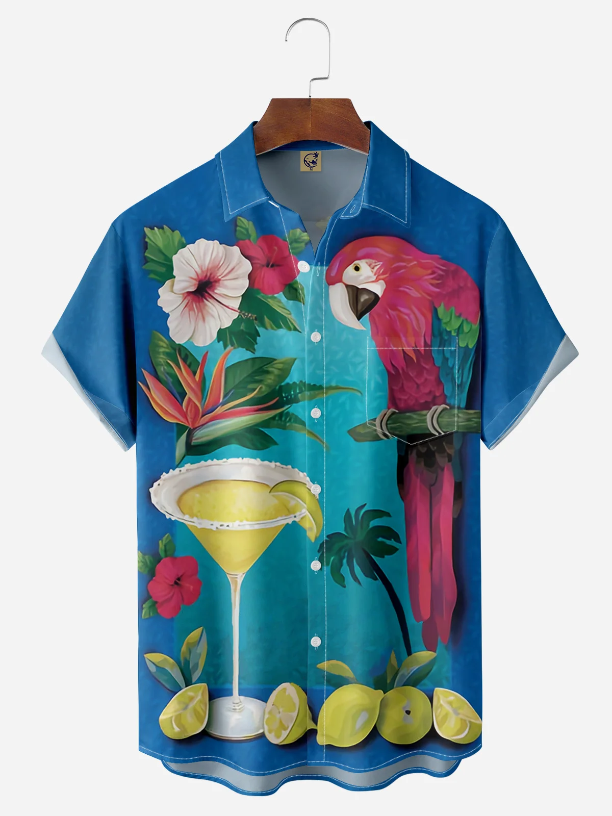 Parrots Chest Pocket Short Sleeve Hawaiian Shirt