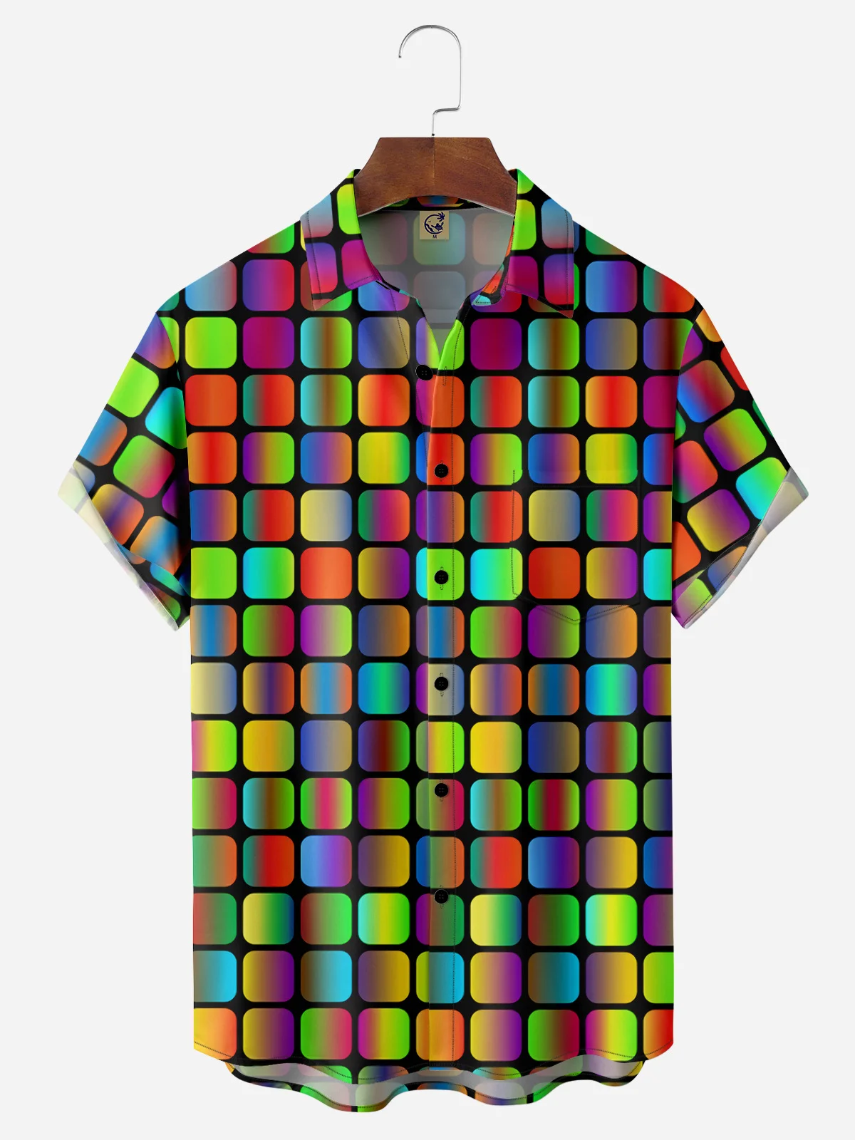 Gradient Color Chest Pocket Short Sleeve Casual Shirt