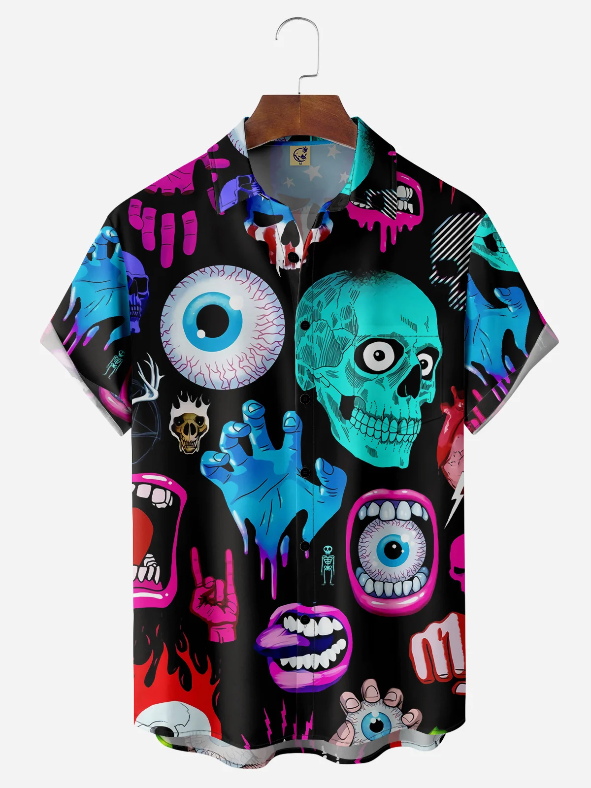 Rock Skull Chest Pocket Short Sleeves Casual Shirt