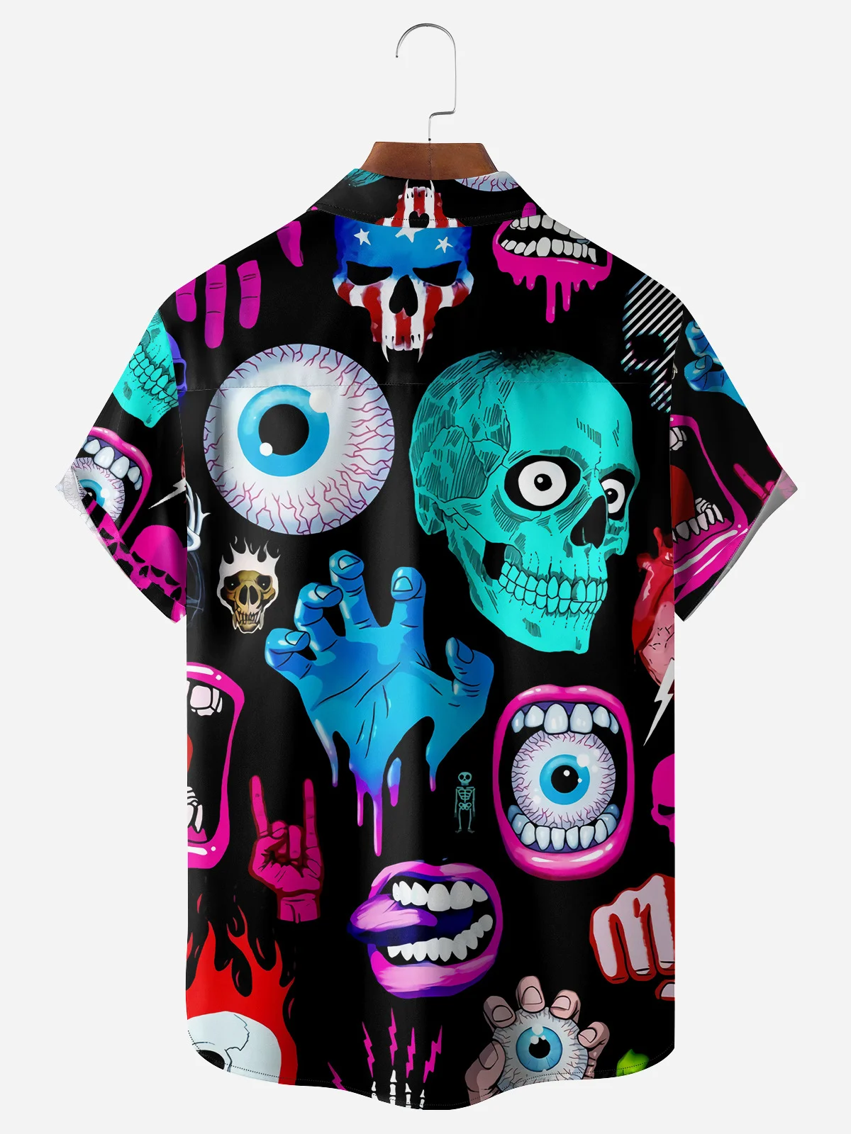 Rock Skull Chest Pocket Short Sleeves Casual Shirt