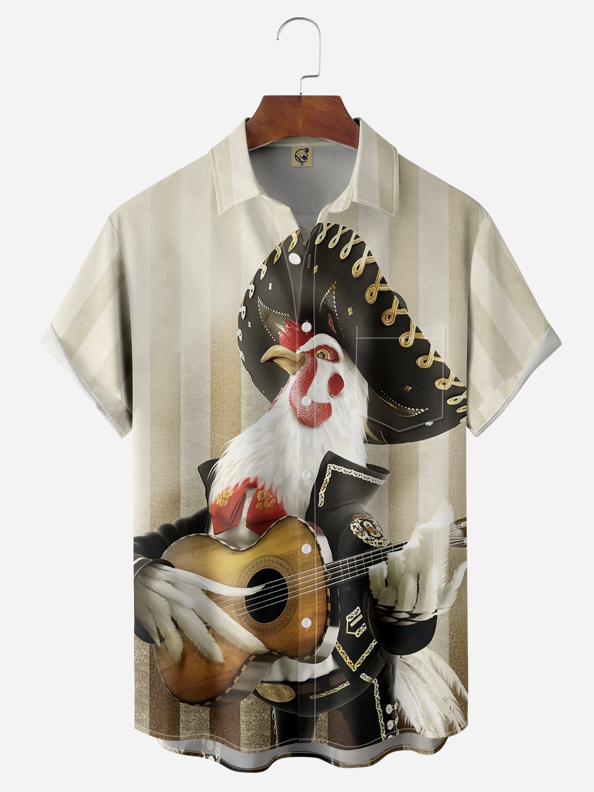 Hardaddy Rooster Guitar Chest Pocket Short Sleeves Casual Shirts
