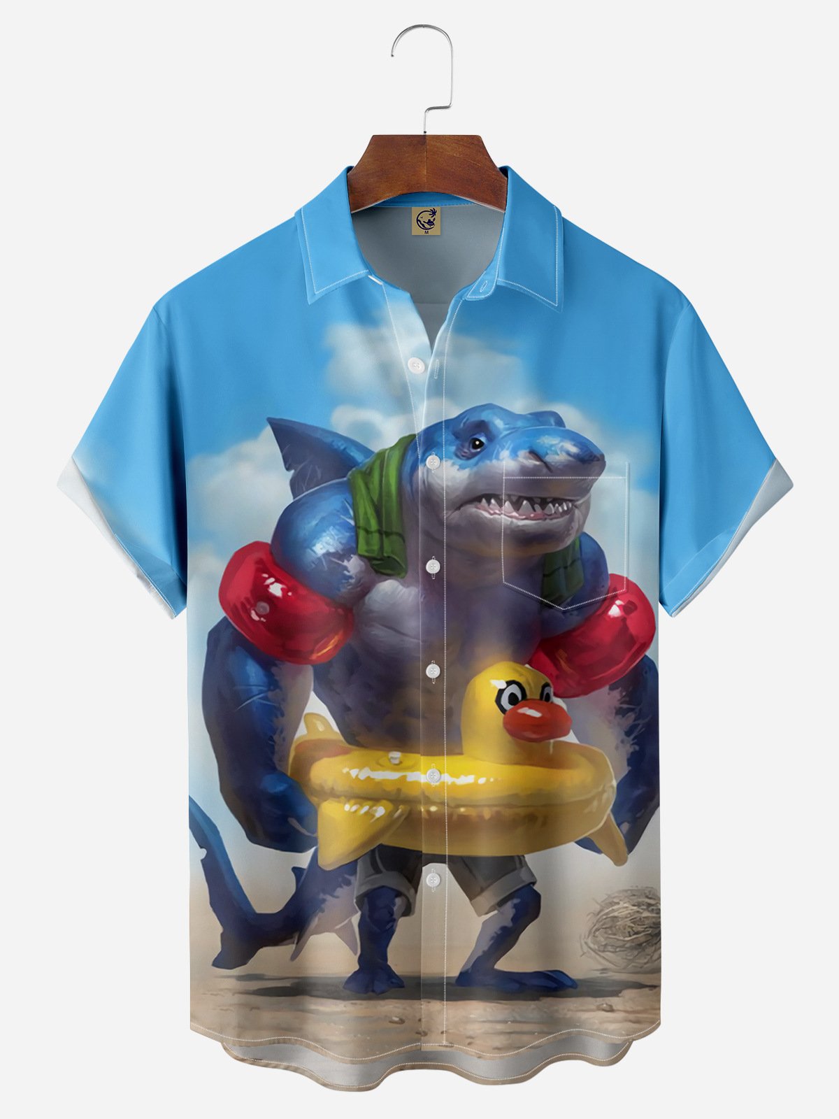 Shark Chest Pocket Short Sleeve Hawaiian Shirt