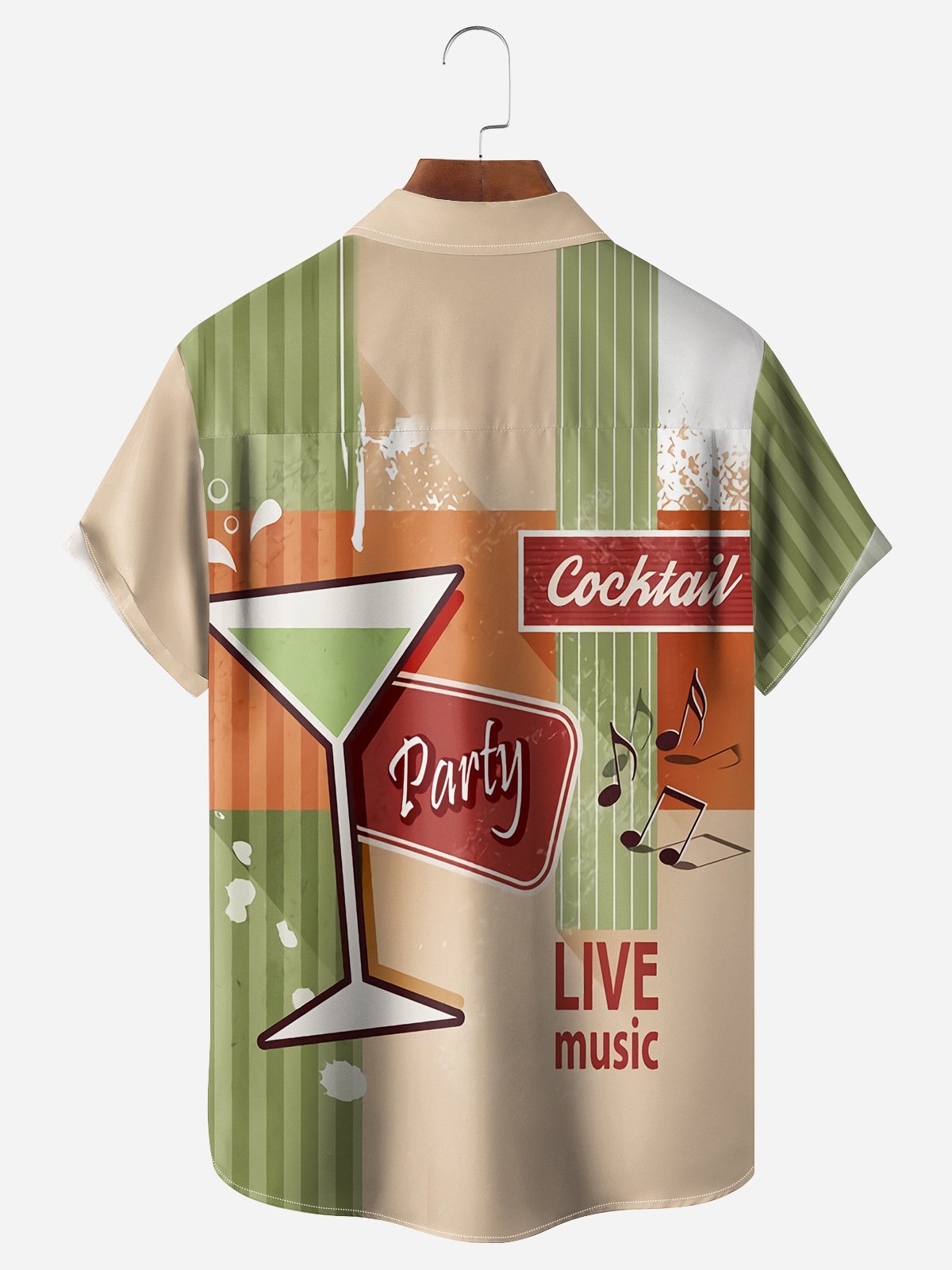 Drink Cocktail Chest Pocket Short Sleeve Hawaiian Shirt