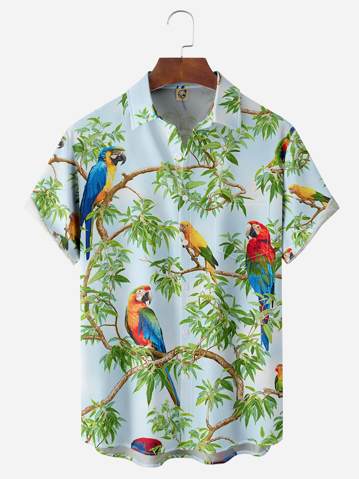 Parrots Chest Pocket Short Sleeve Hawaiian Shirt