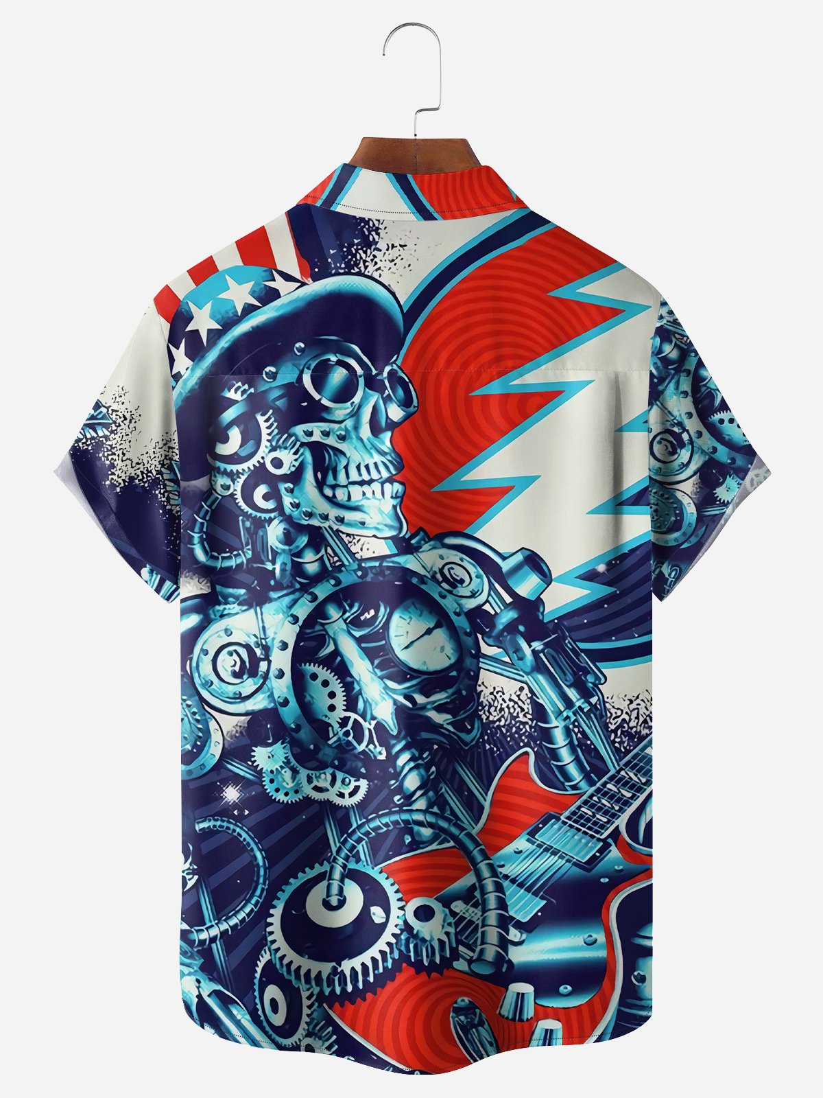 Music Skull Chest Pocket Short Sleeve Shirt