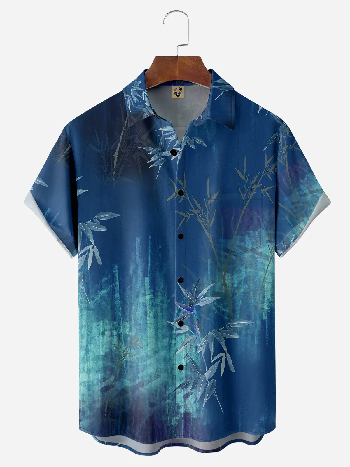 Art Bamboo Chest Pocket Short Sleeve Casual Shirt