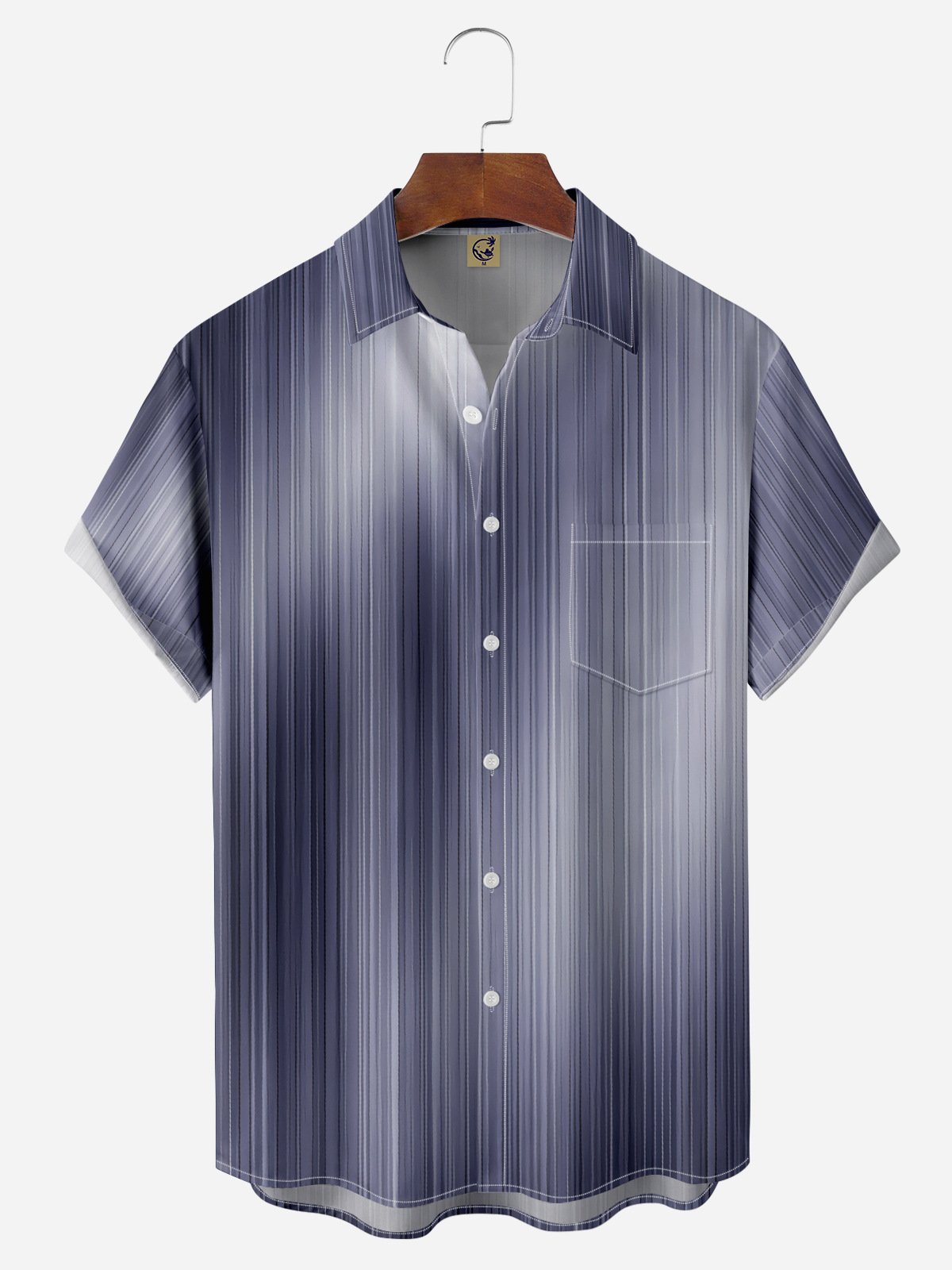 Gradient Pattern Striped Chest Pocket Short Sleeve Shirt