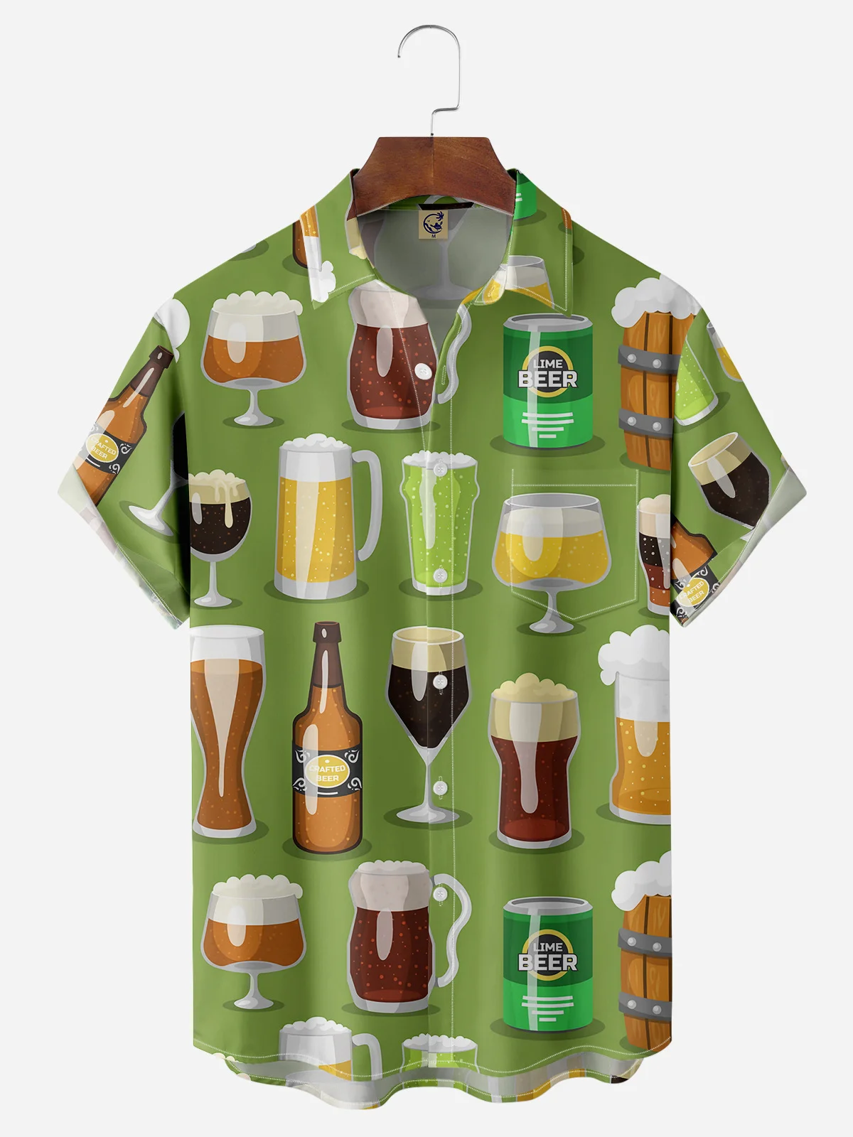 Beer Chest Pocket Short Sleeve Hawaiian Shirt