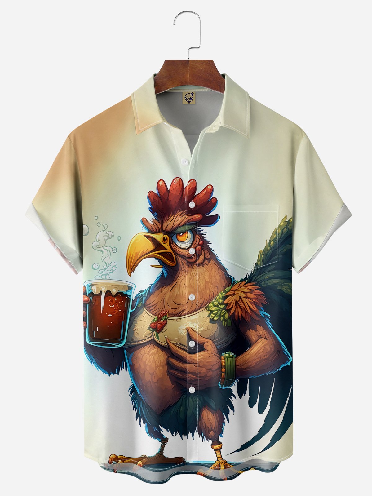 Viking Chicken Chest Pocket Short Sleeve Casual Shirt