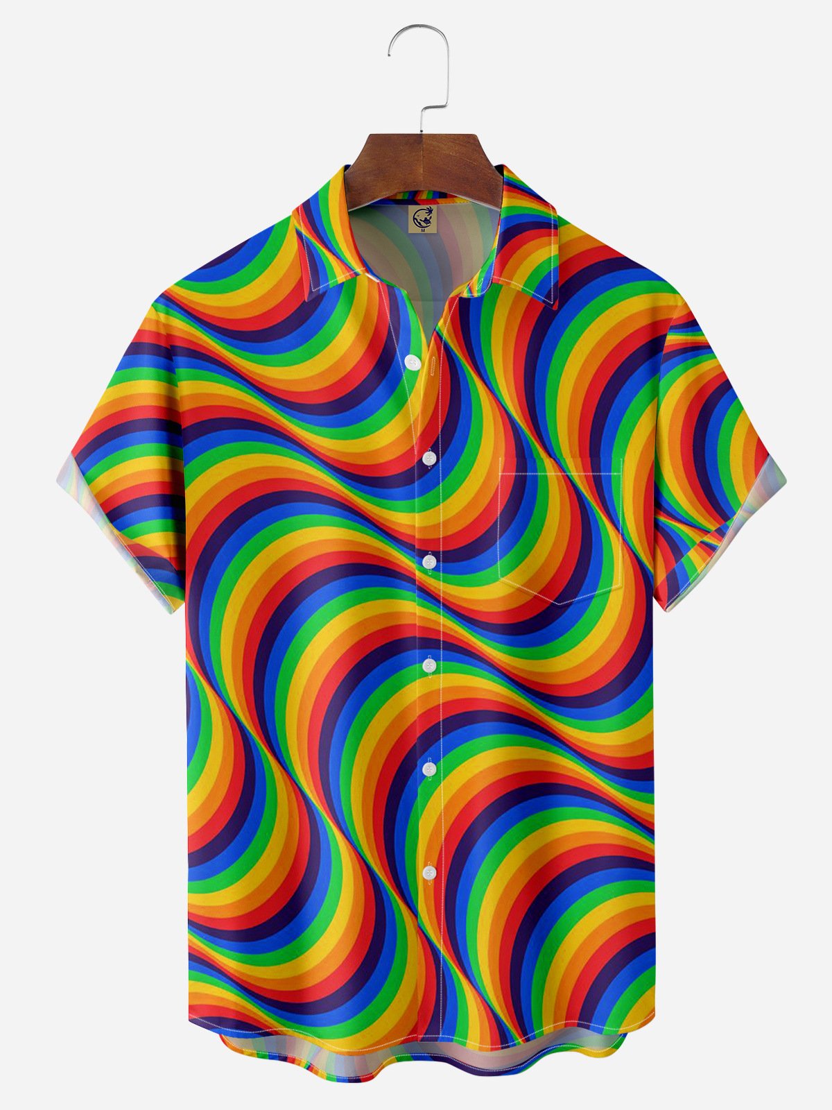Geometric Ripple Chest Pocket Short Sleeve Casual Shirt