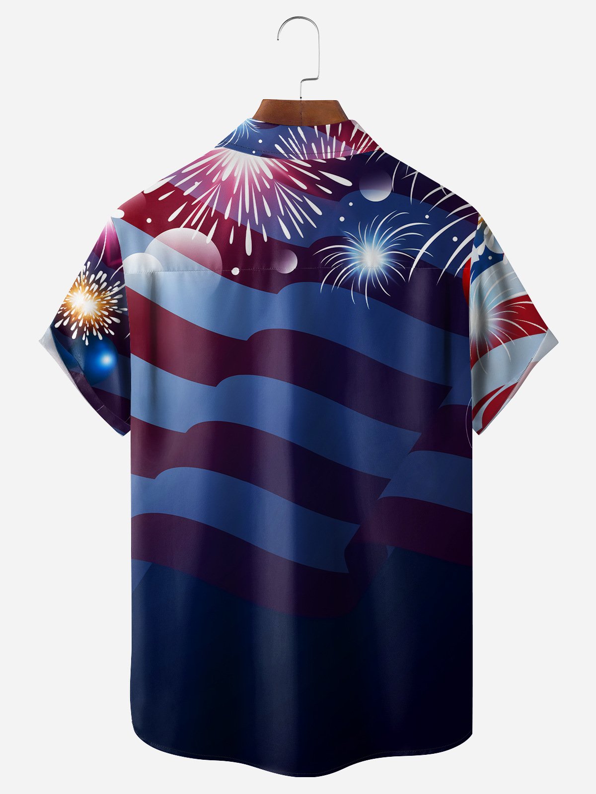 American Flag Dinosaur Chest Pocket Short Sleeve Casual Shirt