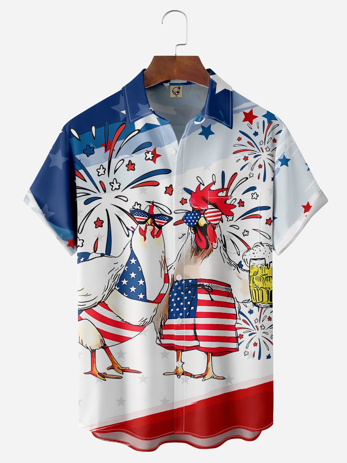 Hardaddy Indepndence Day Flag Chicken Chest Pocket Short Sleeve Shirt