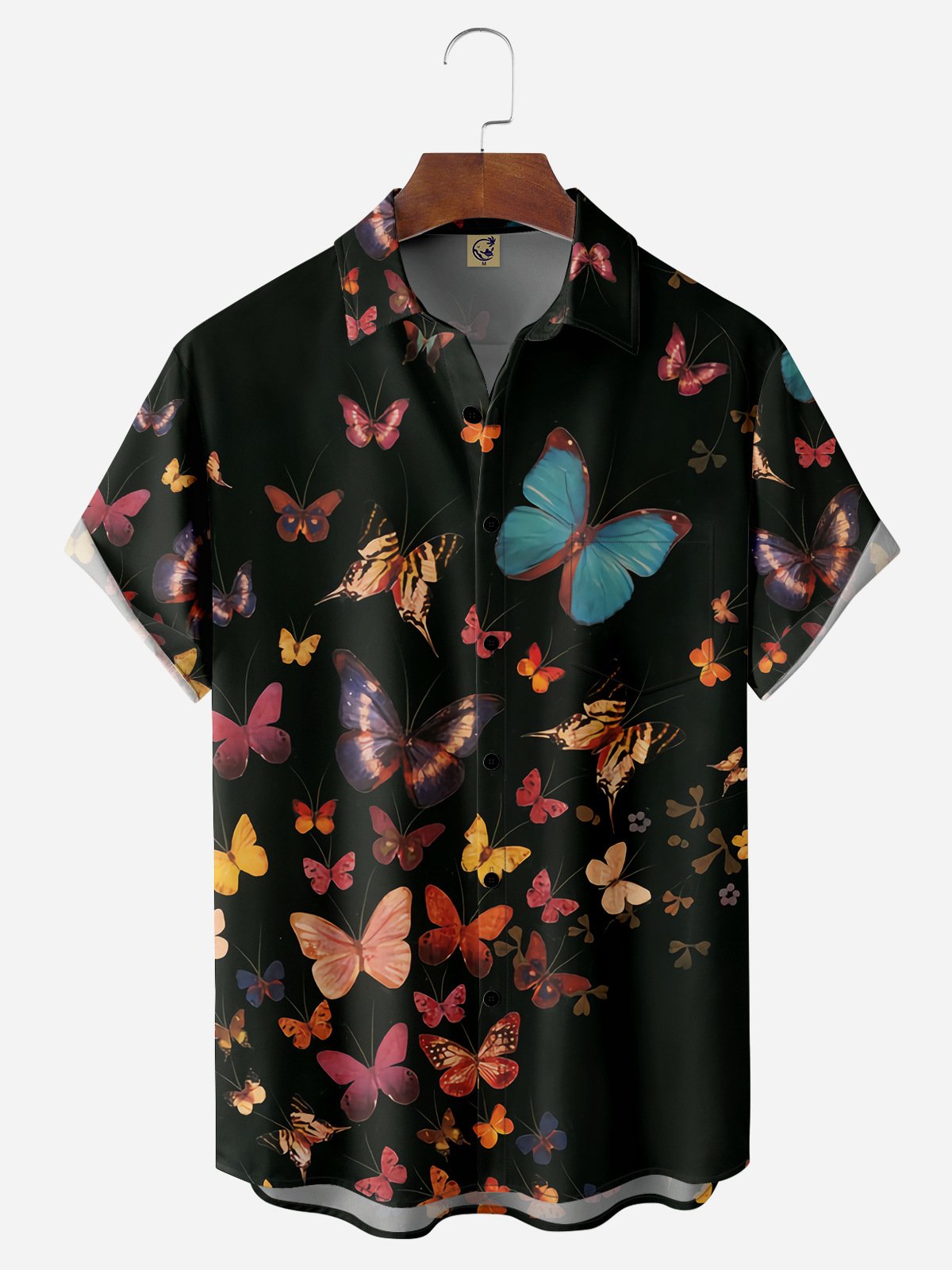 Butterfly Chest Pocket Short Sleeve Hawaiian Shirt