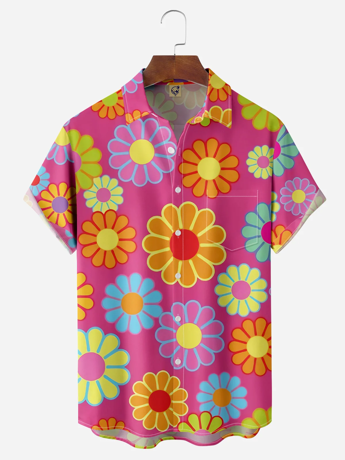 Flower Chest Pocket Short Sleeve Casual Shirt