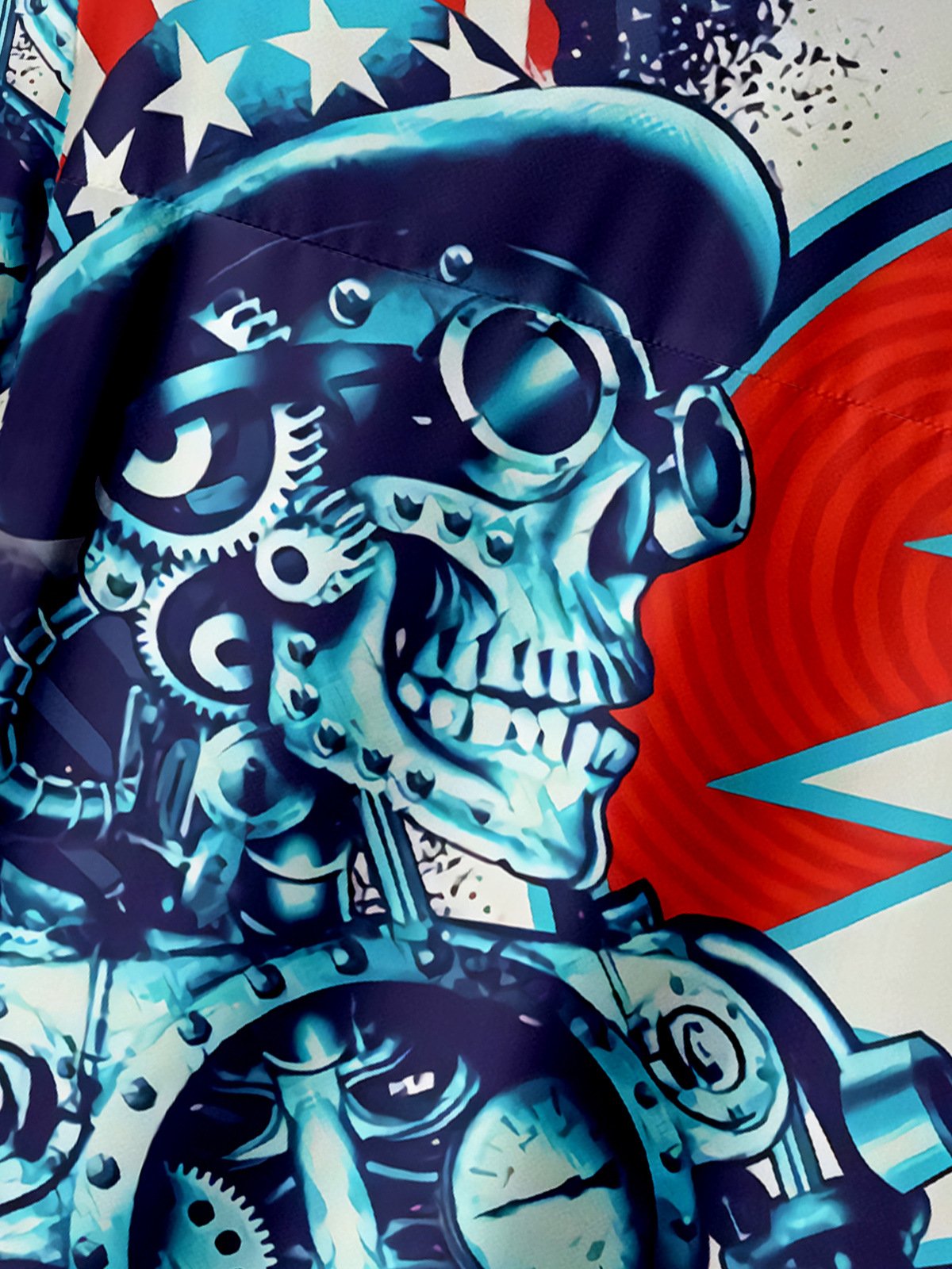 Music Skull Chest Pocket Short Sleeve Shirt