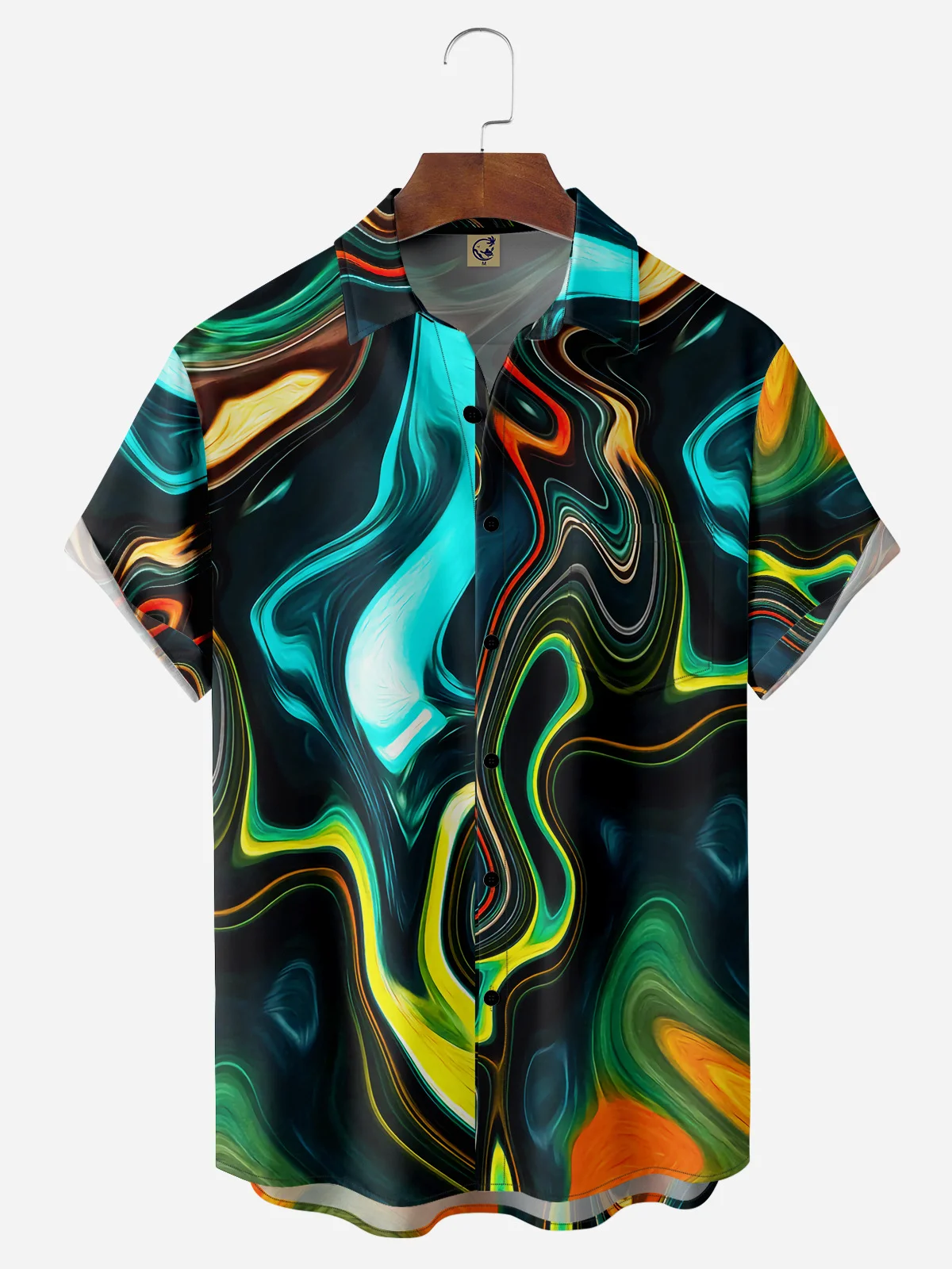 Gradient Color Chest Pocket Short Sleeve Casual Shirt