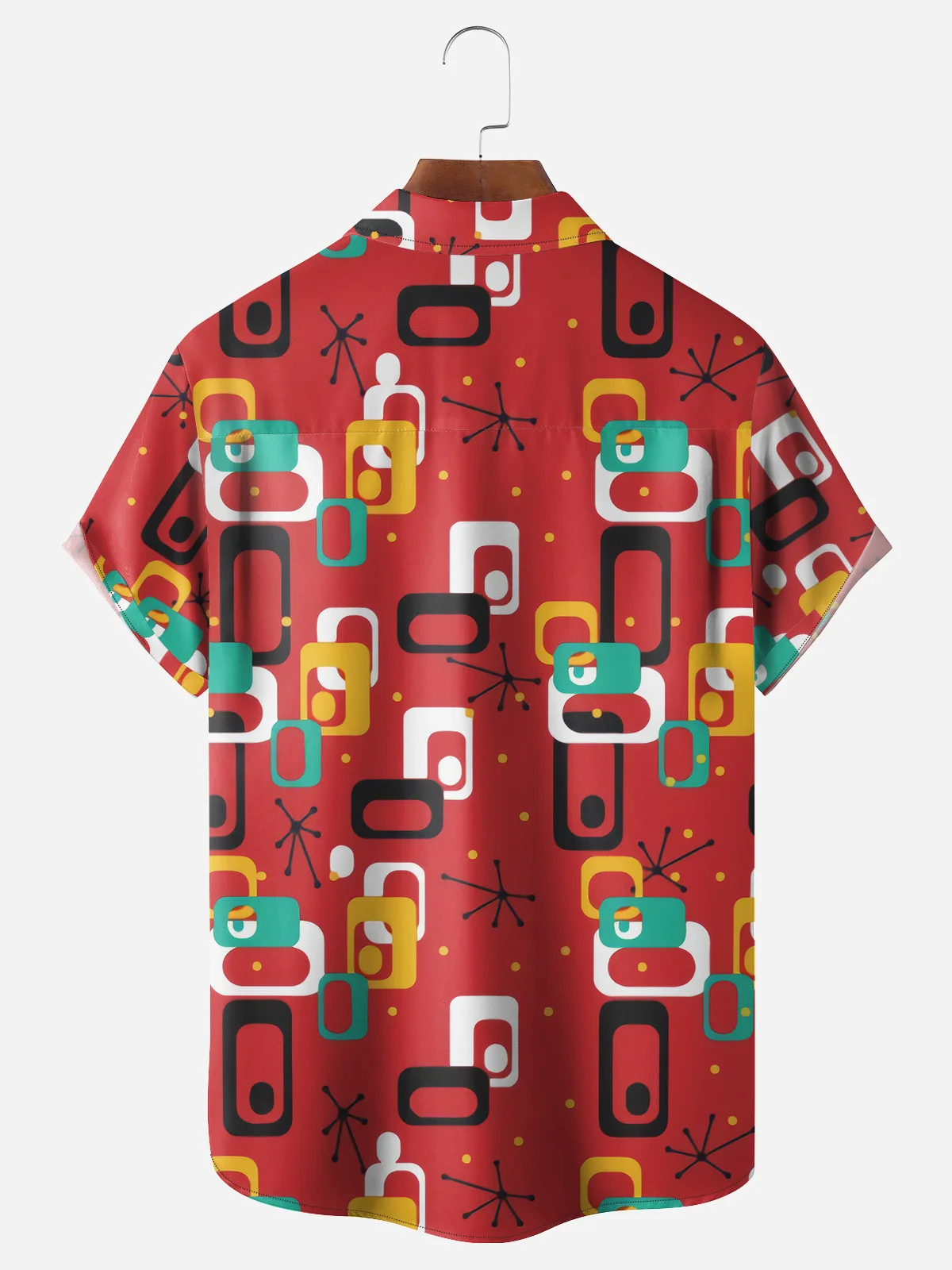 Mid Century Geometric Chest Pocket Short Sleeve Casual Shirt