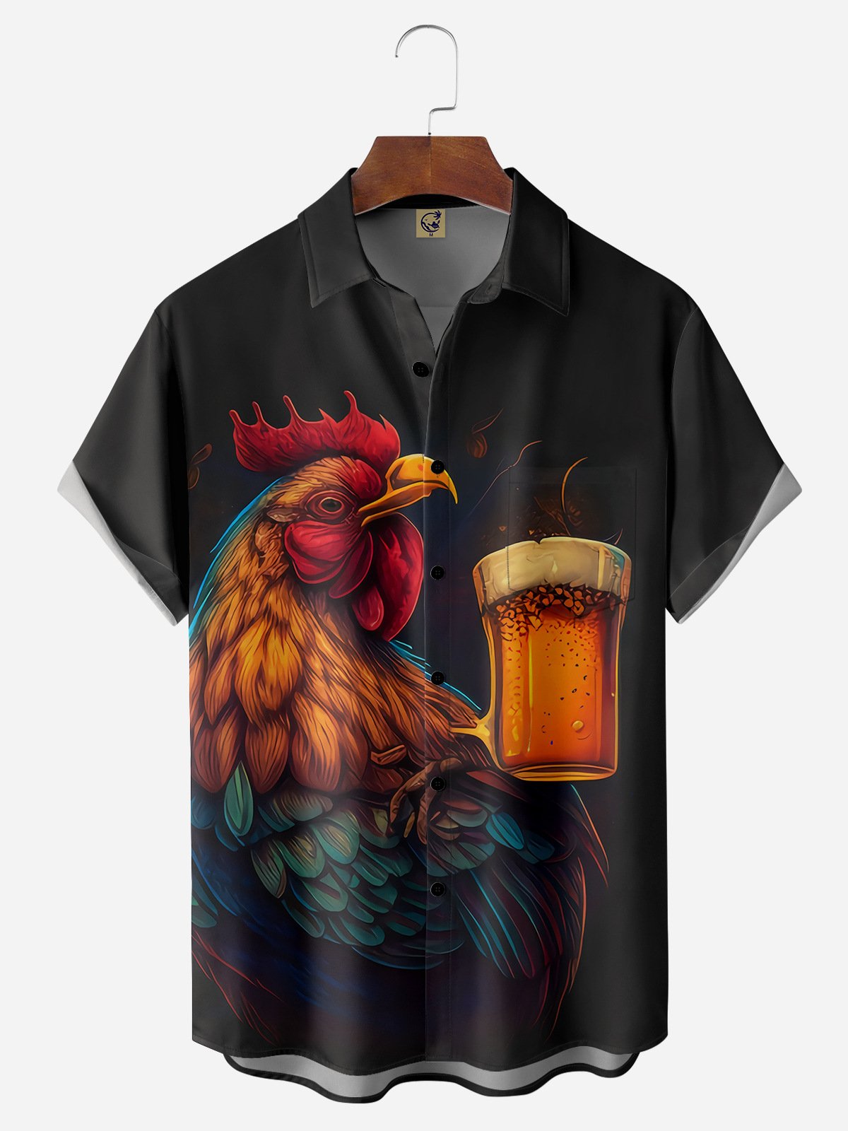 Chicken Beer Chest Pocket Short Sleeve Shirt