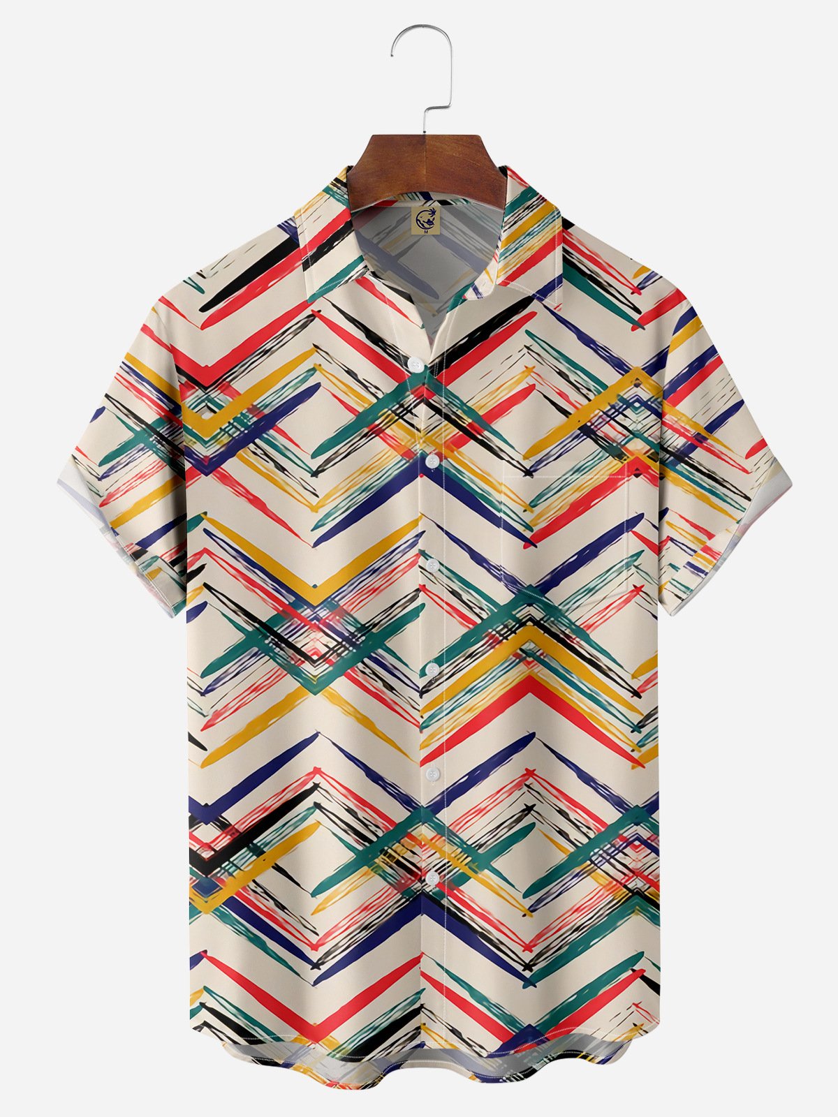 Geometric Chest Pocket Short Sleeve Casual Shirt