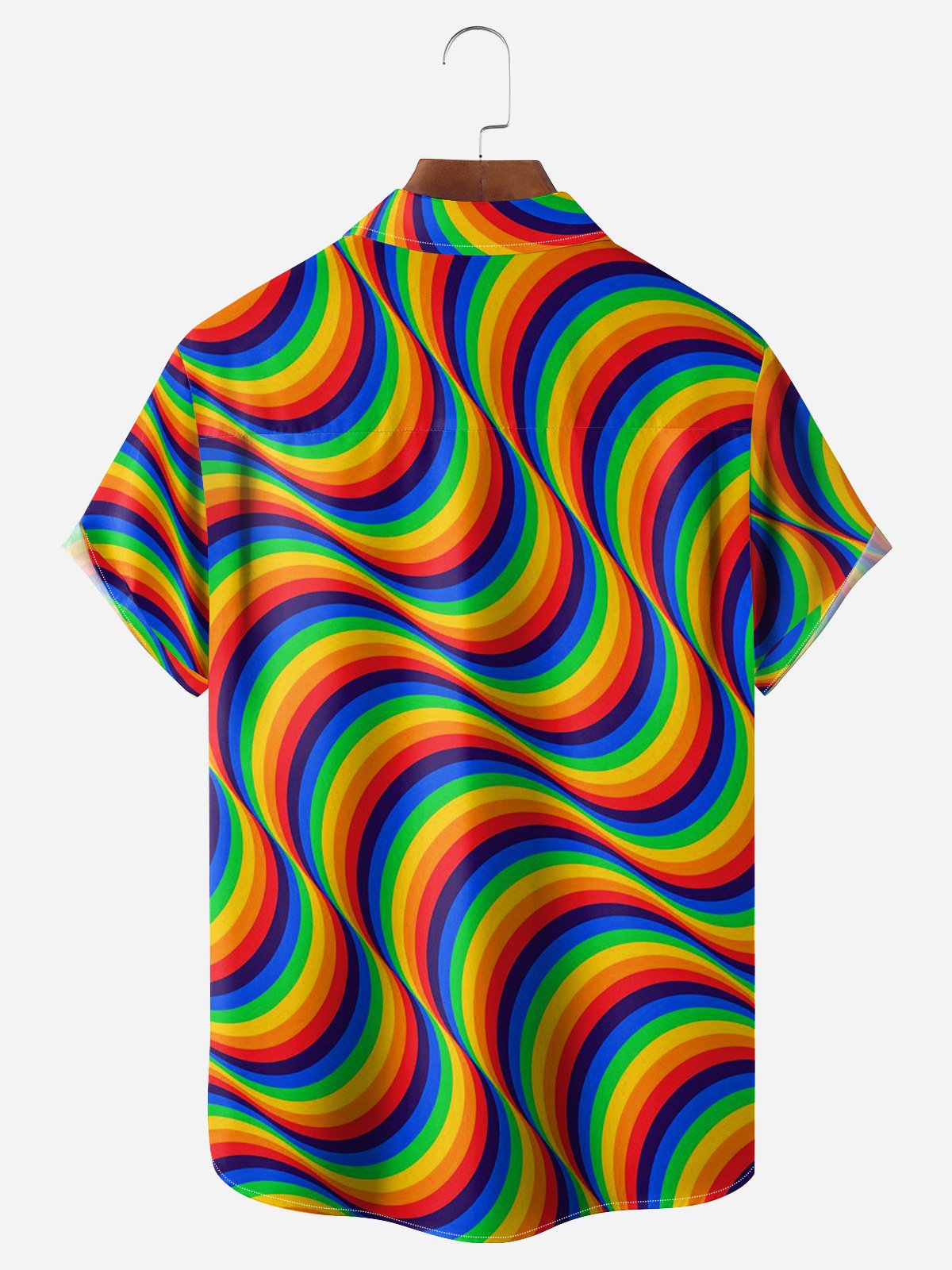 Geometric Ripple Chest Pocket Short Sleeve Casual Shirt