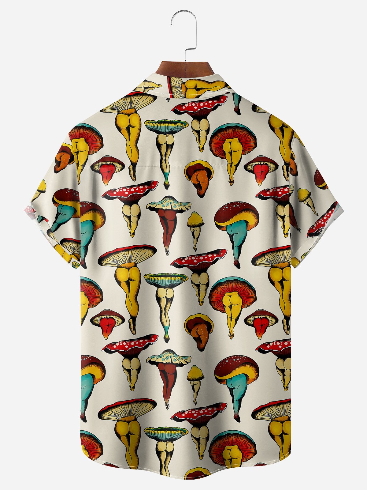 Fun Mushroom Chest Pocket Short Sleeve Casual Shirt