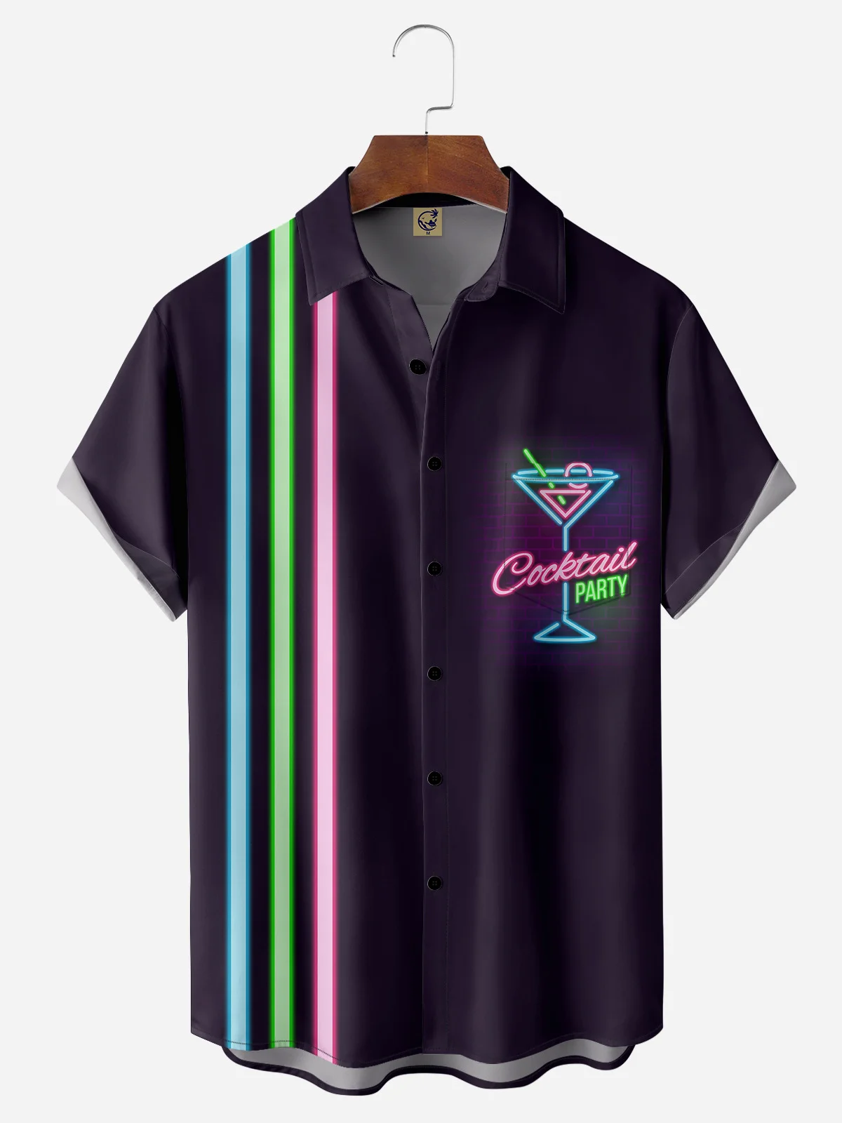 Cocktail Chest Pocket Short Sleeve Bowling Shirt